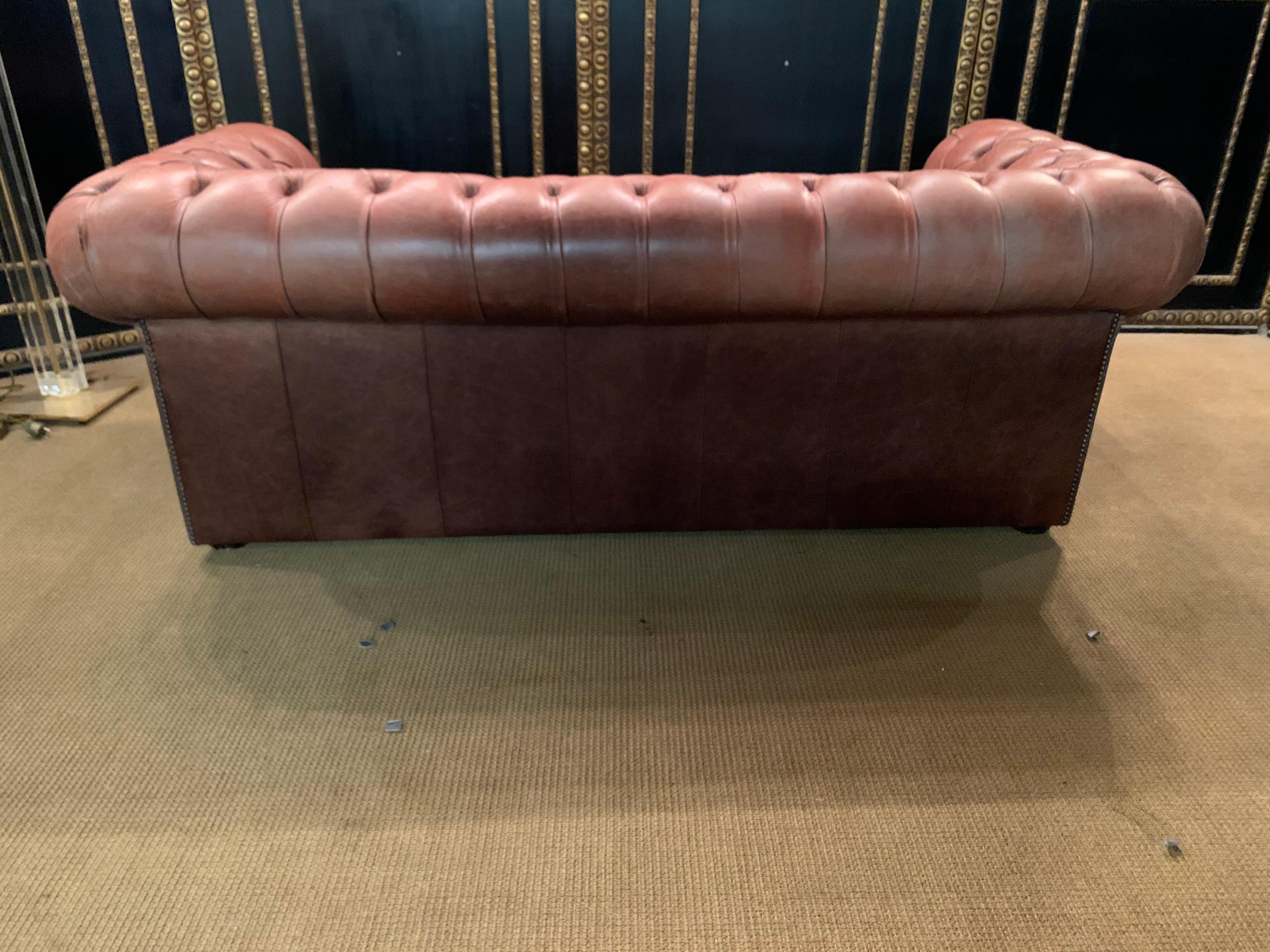 Vintage Chesterfield Sofa Cognac / brown Leather Mounted with Numerous Buttons For Sale 11