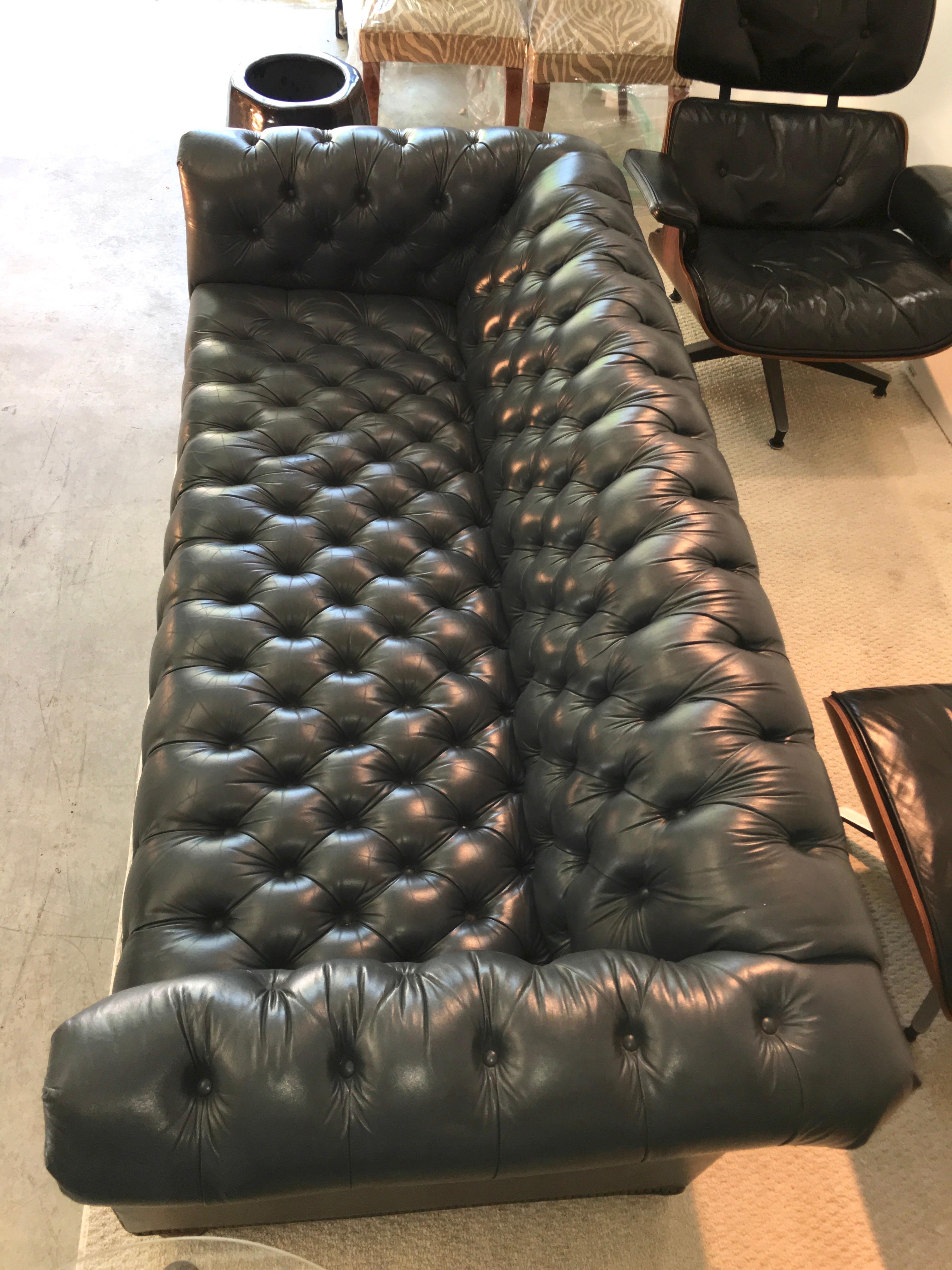 Vintage Chesterfield Sofa in Slate Blue Leather 2