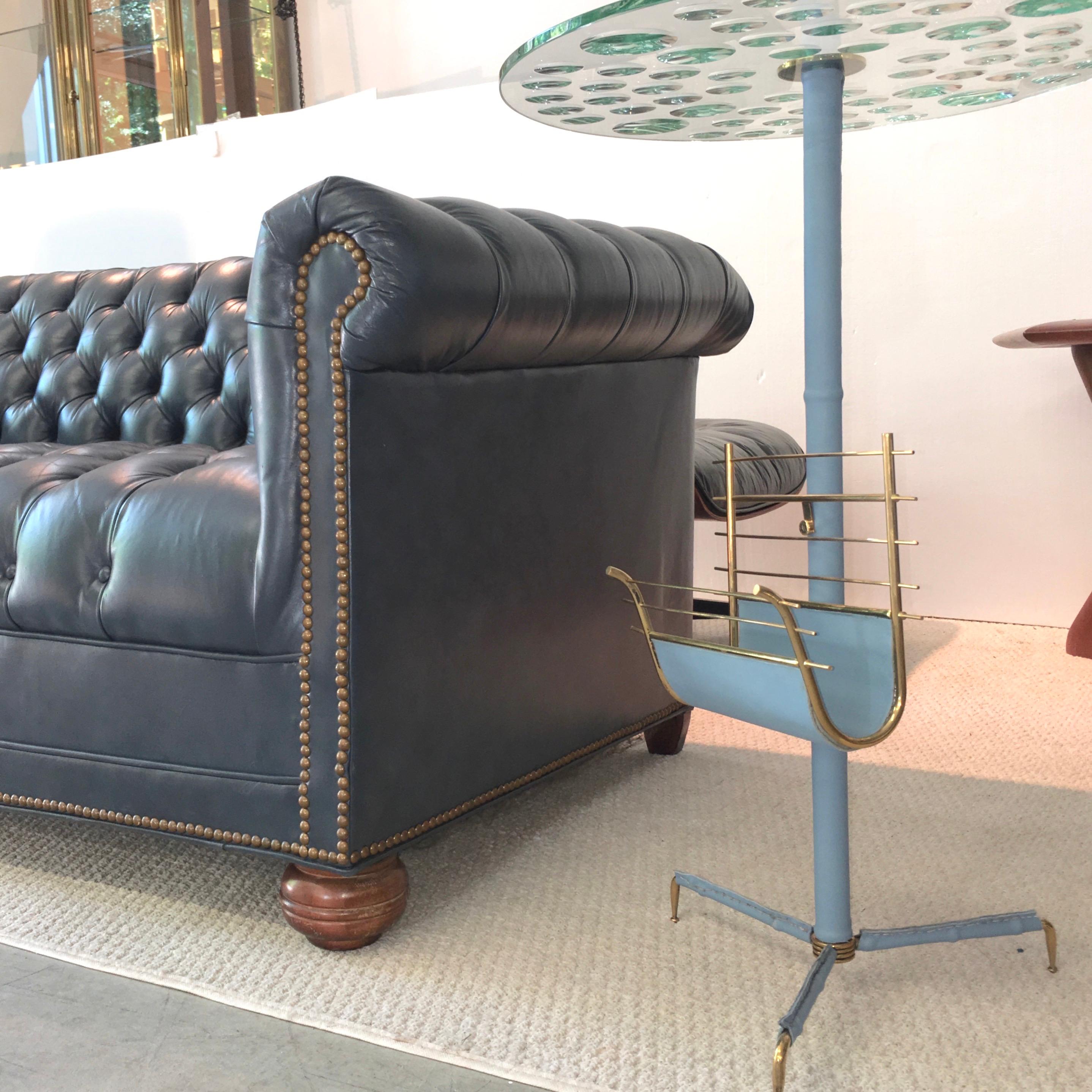 Vintage Chesterfield Sofa in Slate Blue Leather 7