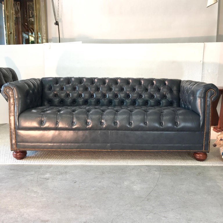 Vintage Chesterfield Sofa in Slate Blue Leather at 1stDibs slate blue
