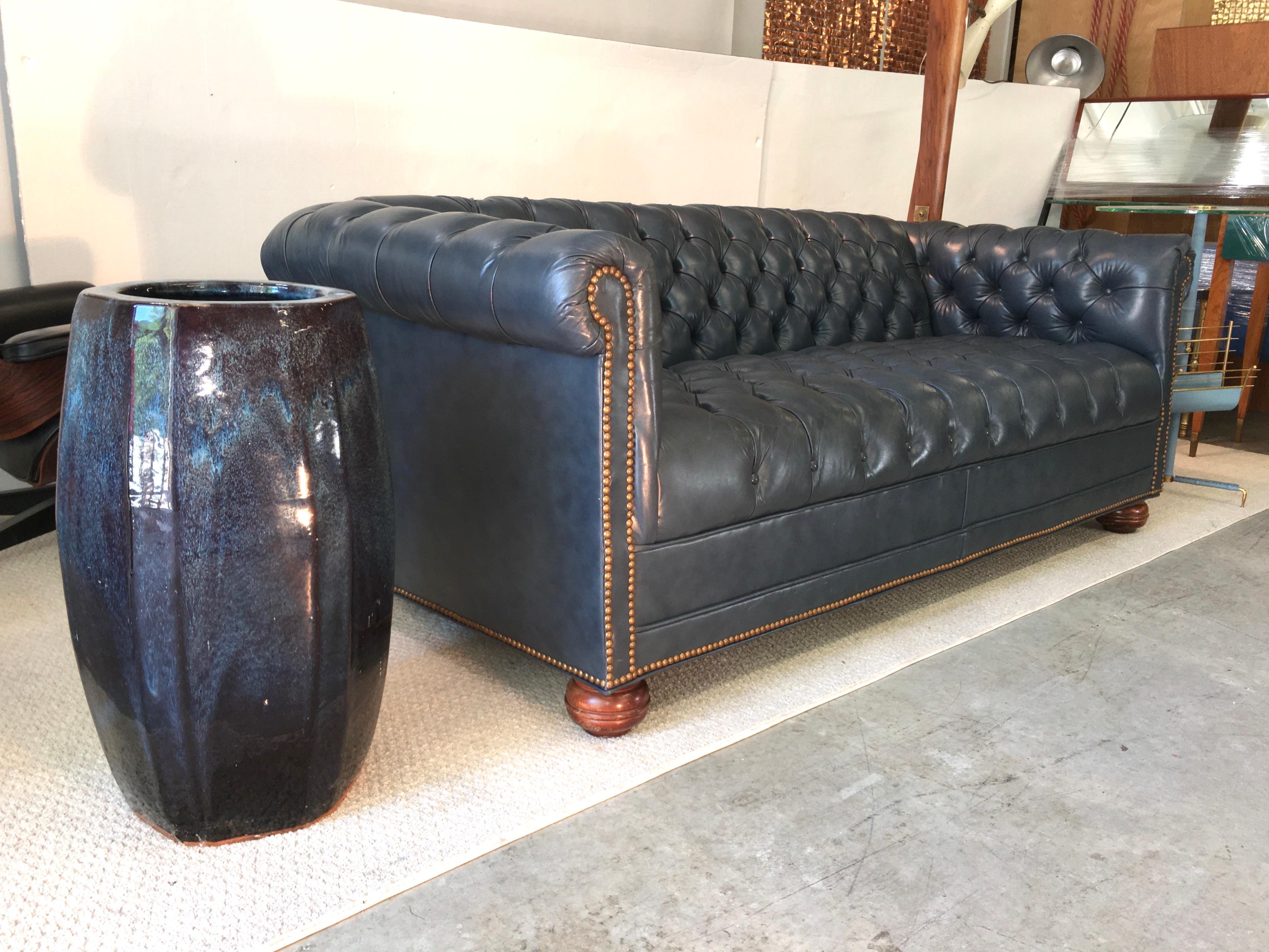 Late 20th Century Vintage Chesterfield Sofa in Slate Blue Leather