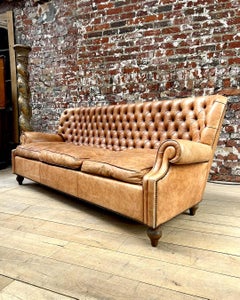 Vintage Chesterfield Sofa in Tan Patinated Leather