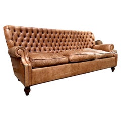 Vintage Chesterfield Sofa in Tan Patinated Leather
