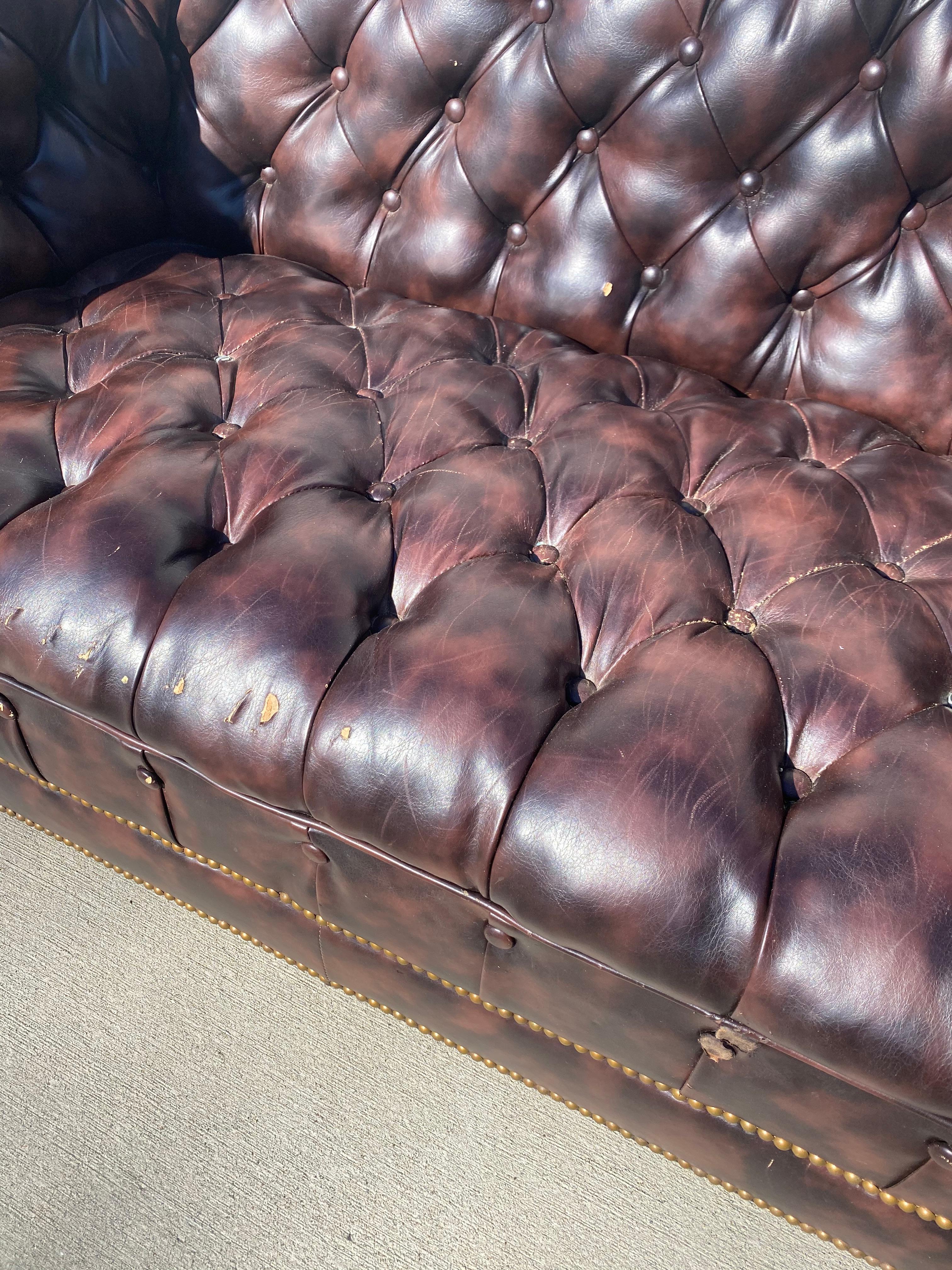 Mid-Century Modern Vintage Chesterfield Sofa in Vegan Leather
