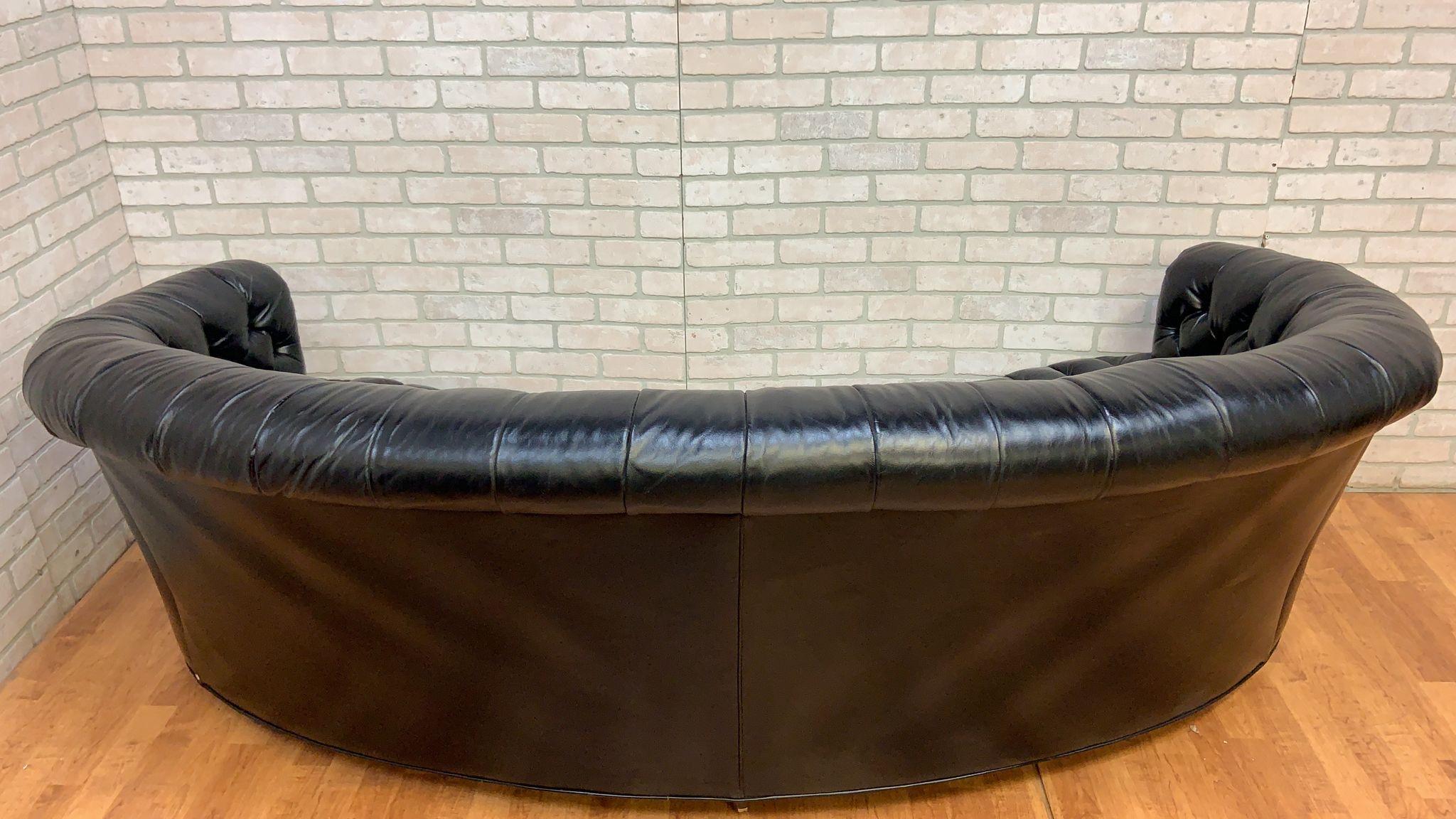 Vintage Chesterfield Style Curved Back Black Leatherette Sofa For Sale 2