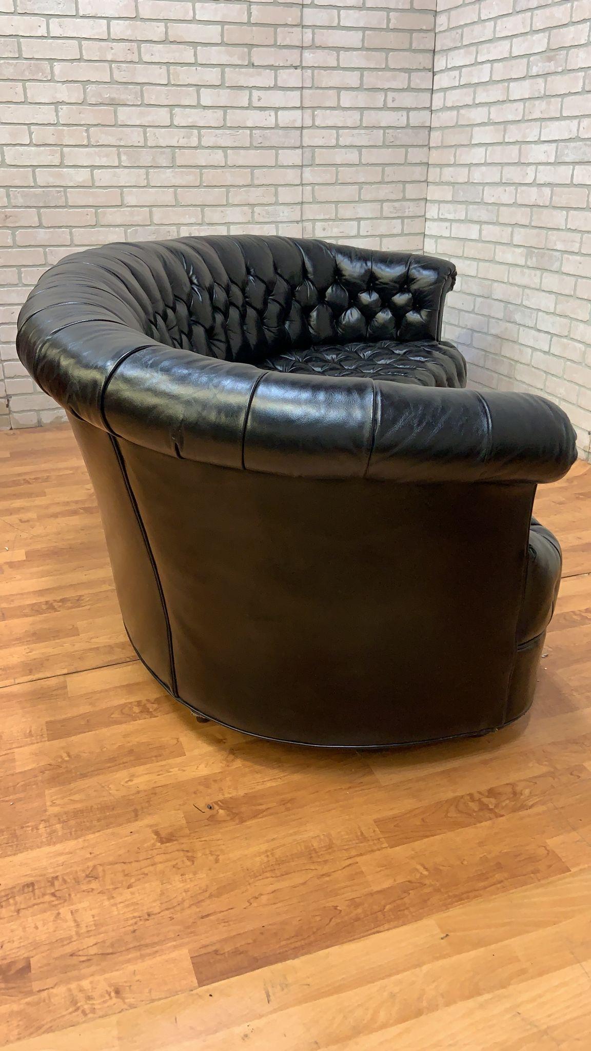 Vintage Chesterfield Style Curved Back Black Leatherette Sofa For Sale 3