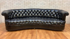 Vintage Chesterfield Style Curved Back Black Leatherette Sofa