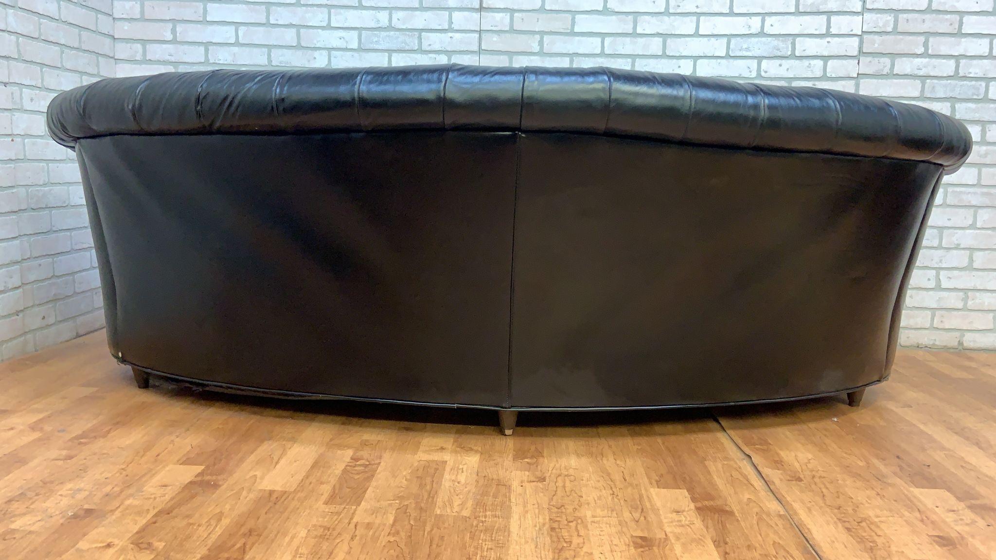 Vintage Chesterfield Style Curved Back Black Leatherette Sofa For Sale 1