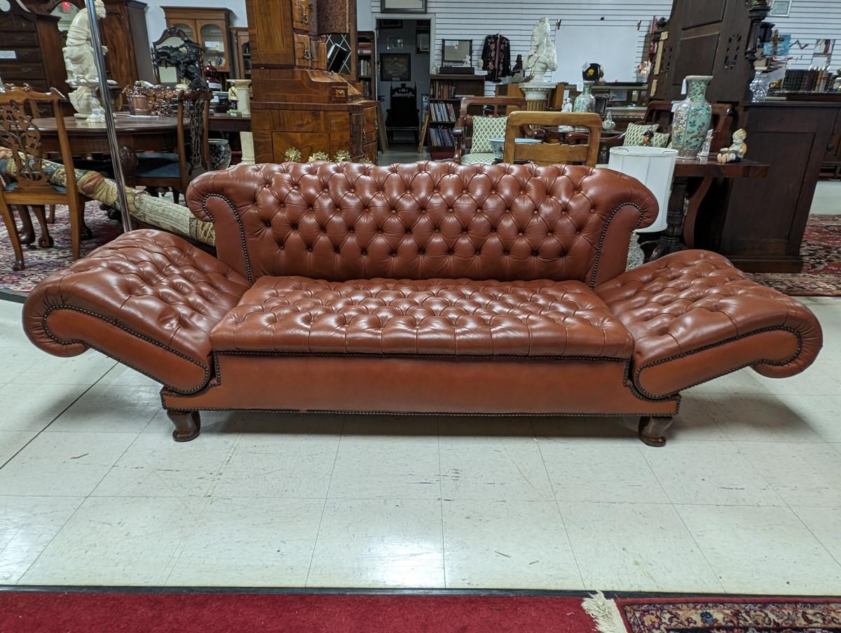 Vintage Chesterfield Style Leather Knoll Settee, Sofa 3