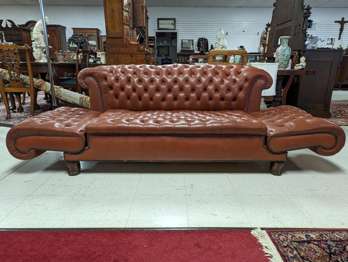 Vintage Chesterfield Style Leather Knoll Settee, Sofa 4