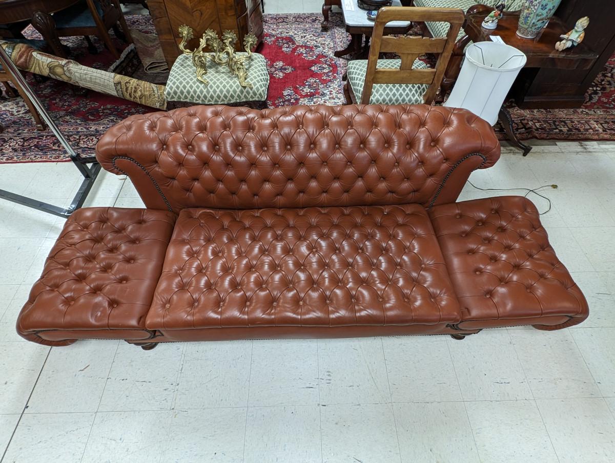 Vintage Chesterfield Style Leather Knoll Settee, Sofa 5
