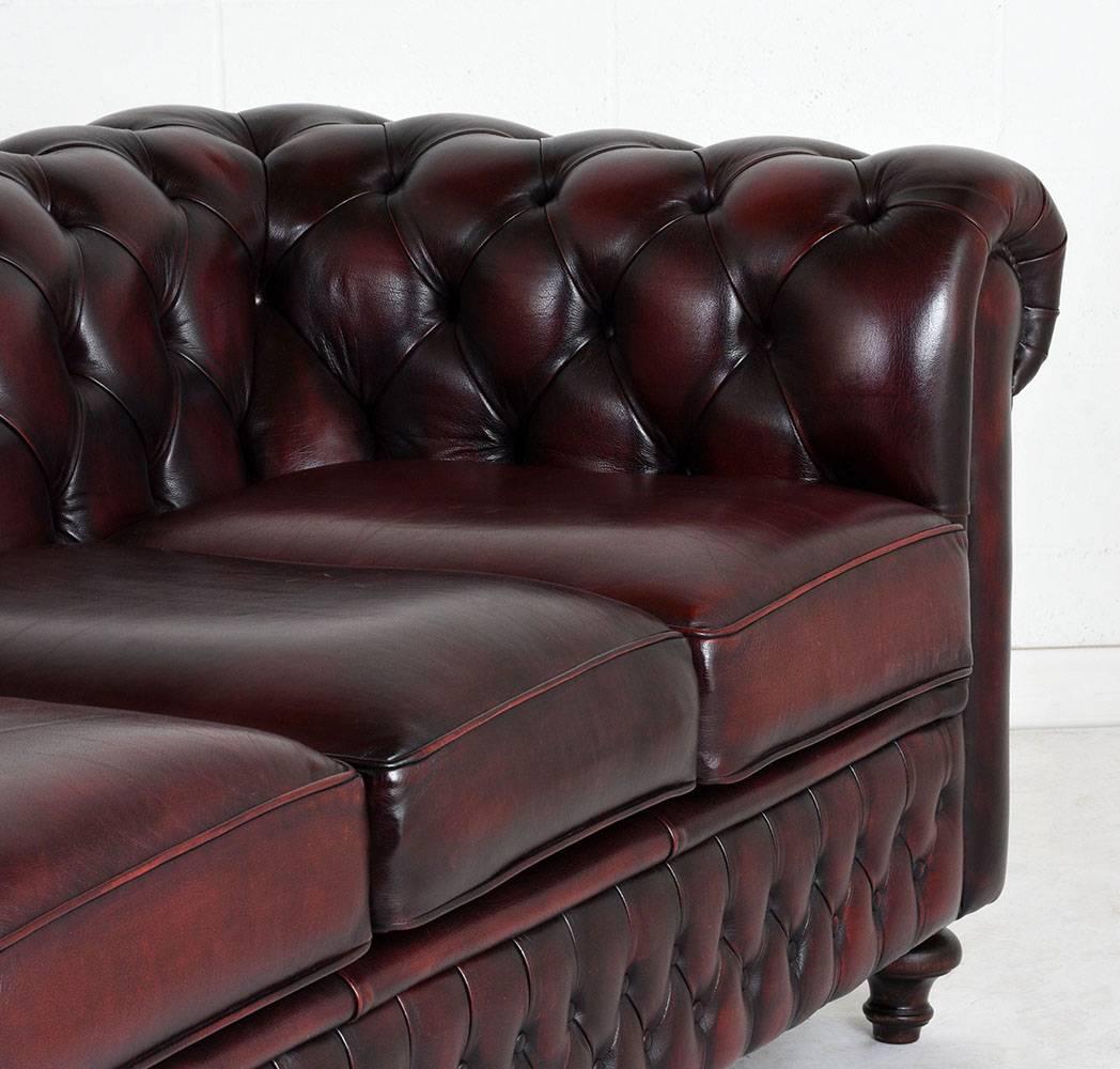 Wood Vintage Chesterfield-Style Tufted Leather Sofa