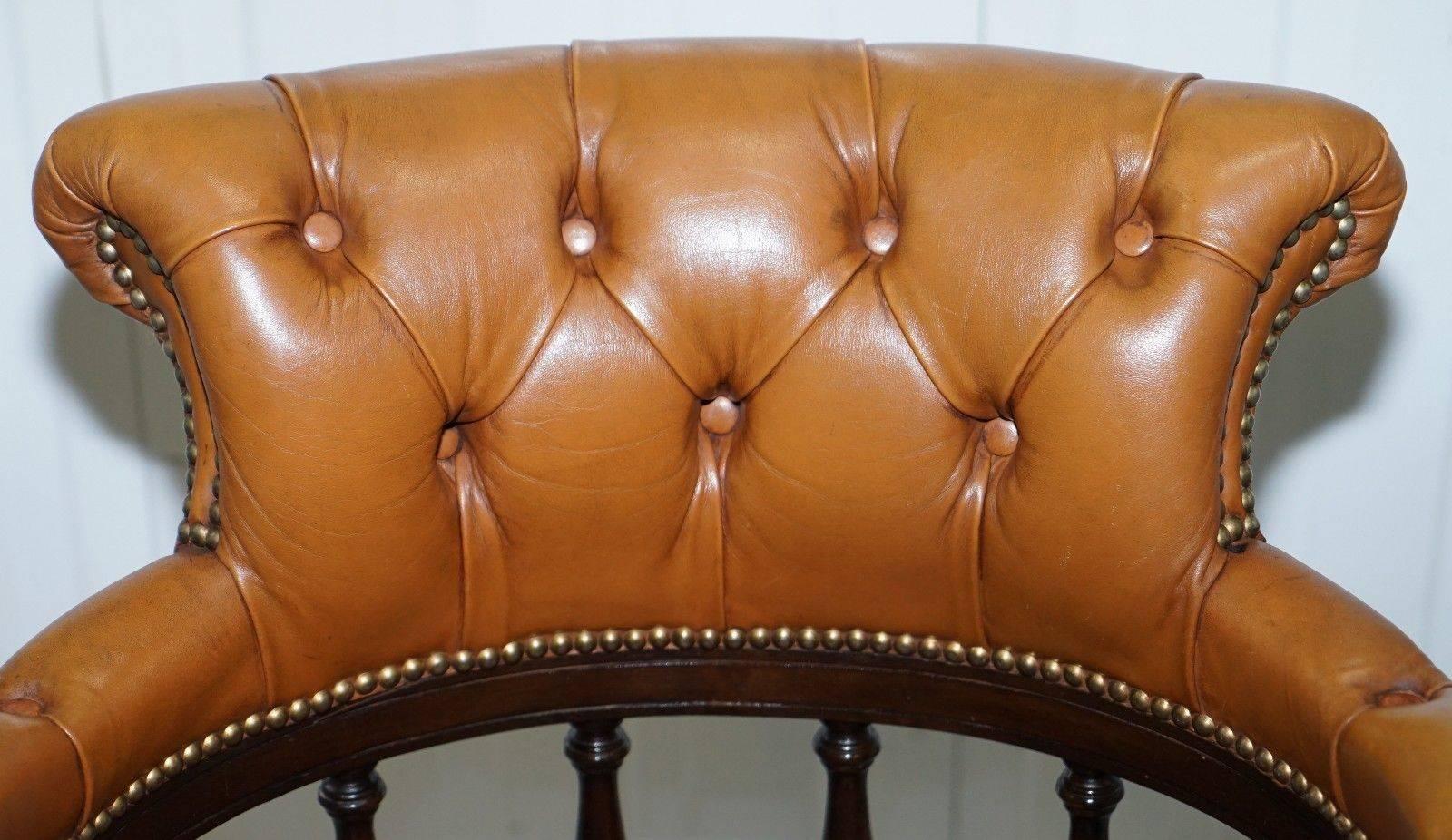 Vintage Chesterfield Tan Brown Leder Kapitäne Büro Drehstuhl im Zustand „Gut“ in West Sussex, Pulborough