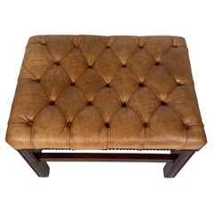 Vintage Chesterfield Tan-Naturel Leather Hand Dyed Footstool Bench