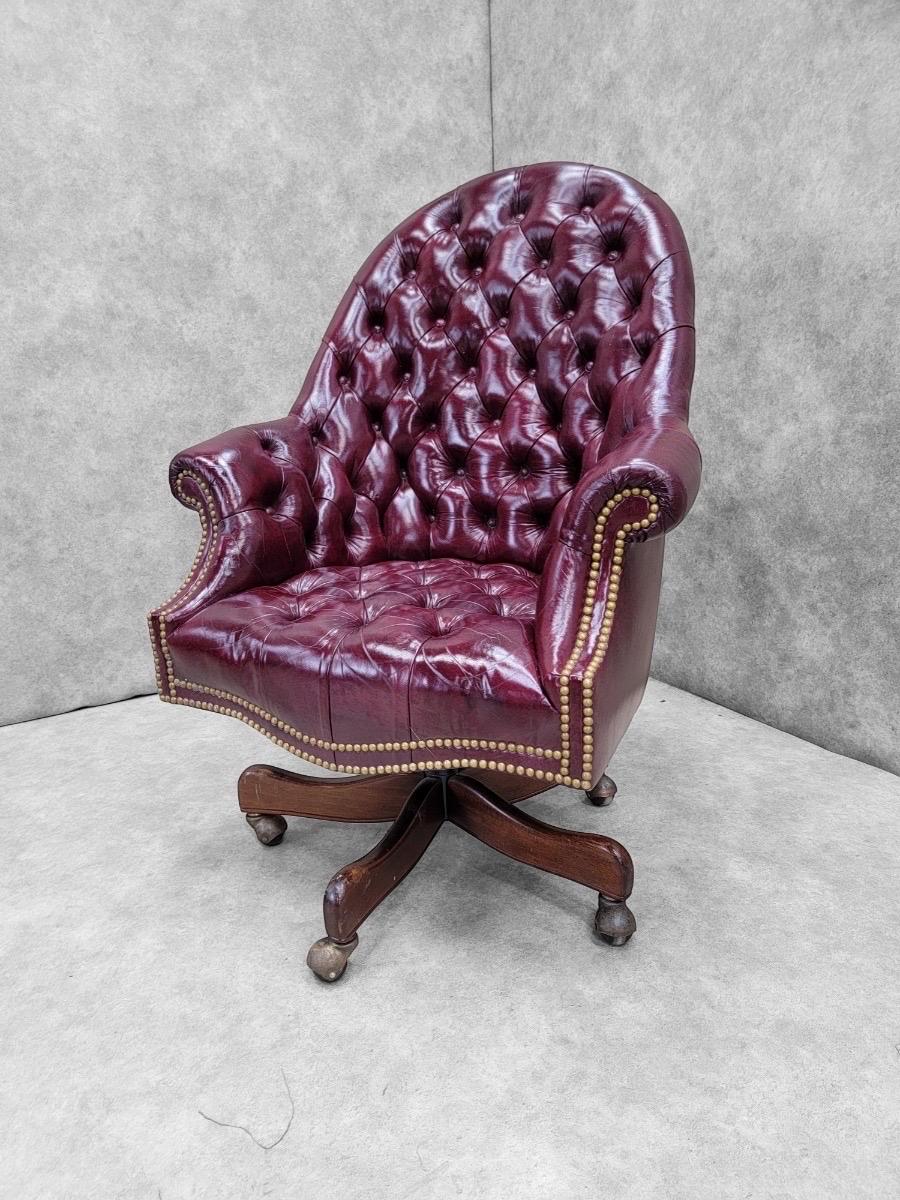 Unknown Vintage Chesterfield Tufted Leather Executive Desk Chair by Hancock & Moore