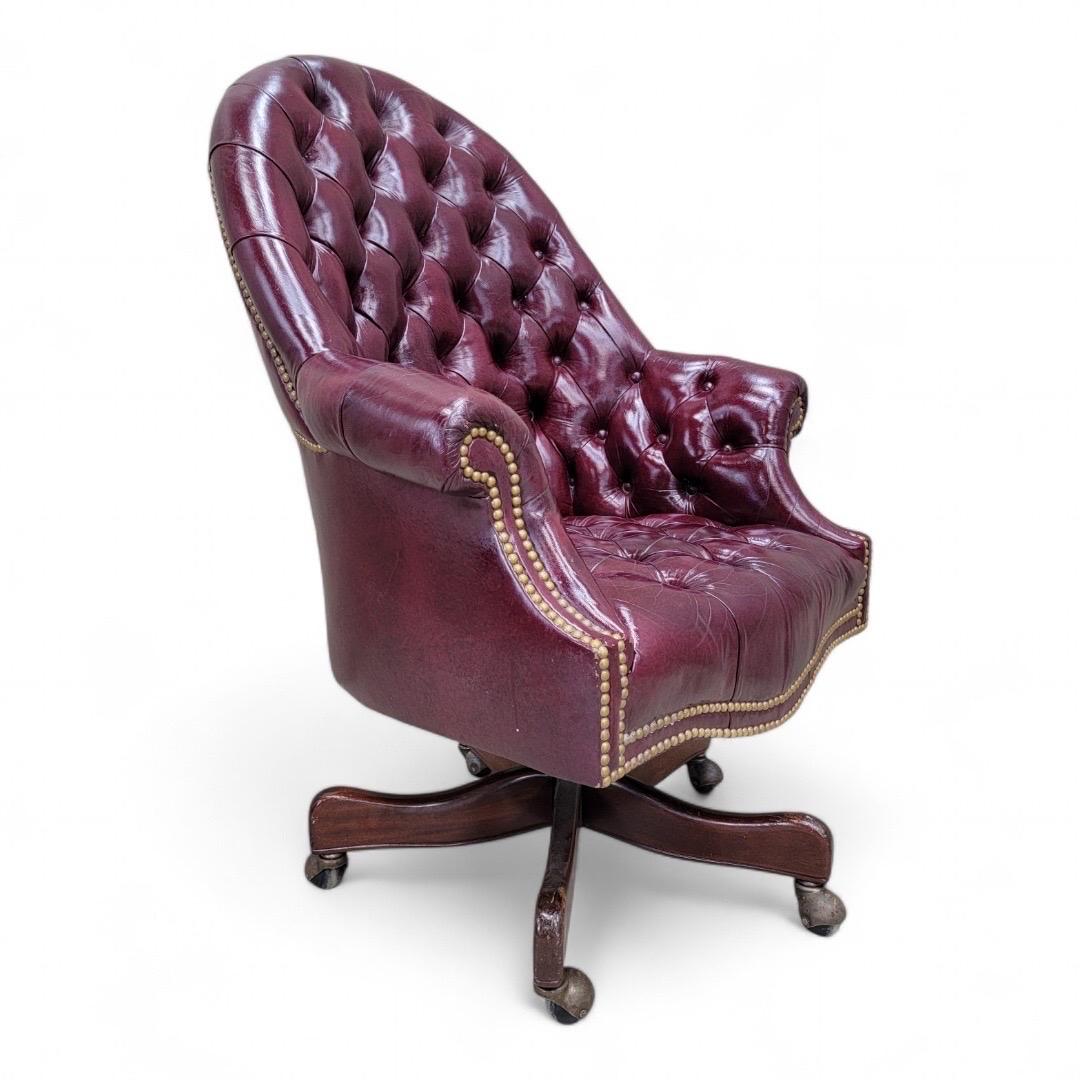 Vintage Chesterfield Tufted Leather Executive Desk Chair by Hancock & Moore In Good Condition In Chicago, IL