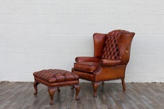 Vintage Chesterfield Tufted Leather Wingback Chair  English Library Style, 1960
