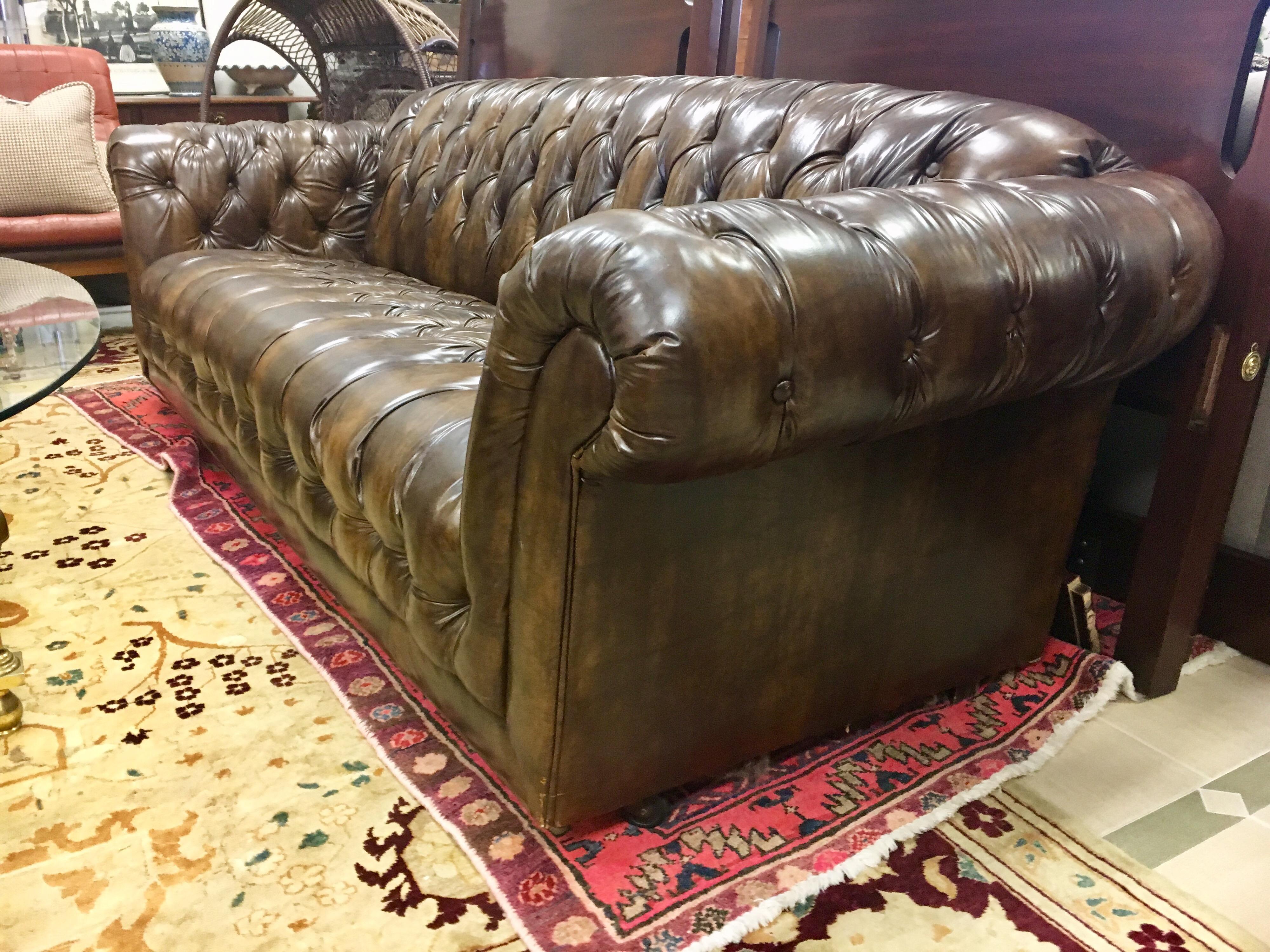 Vintage Chesterfield Tufted Sofa Made in England in Dark Brown 2
