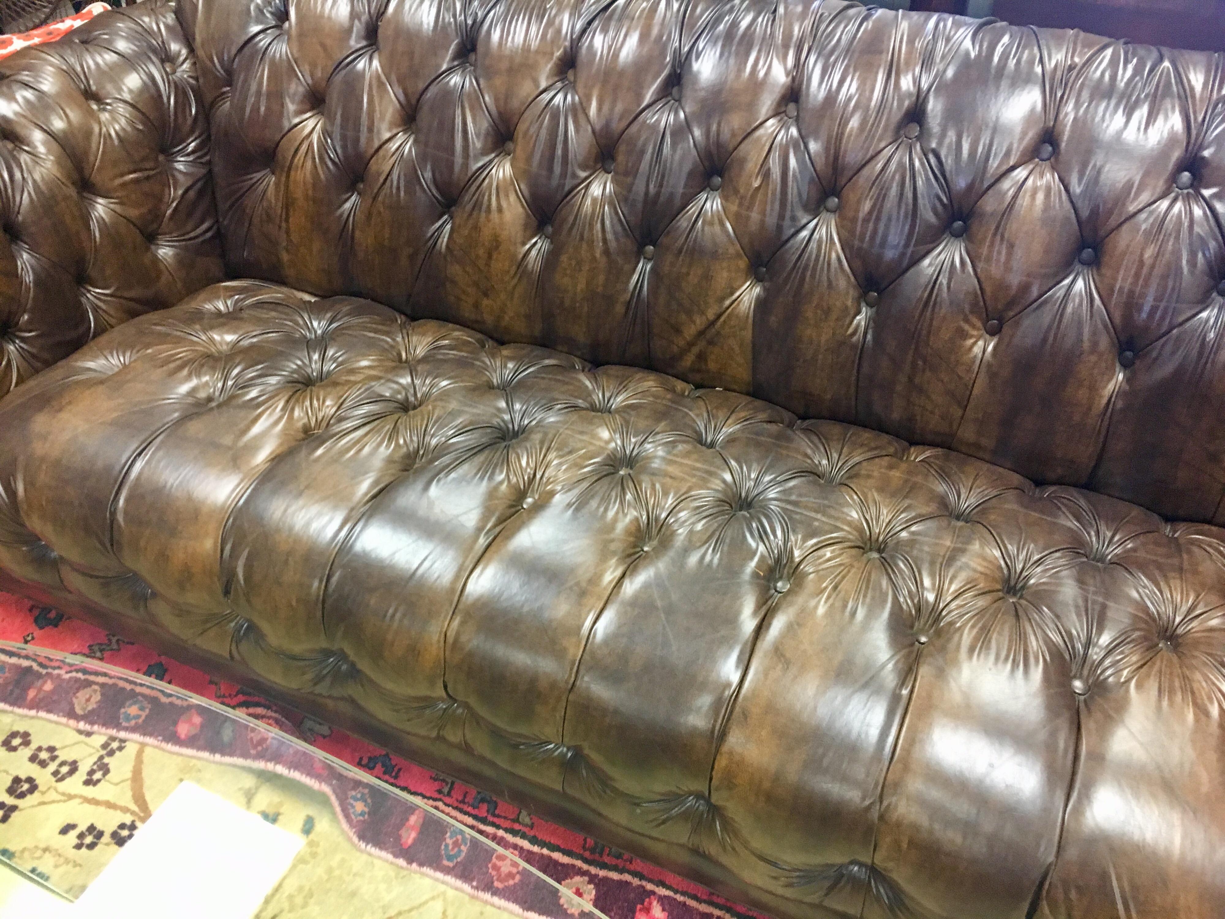 Vintage Chesterfield Tufted Sofa Made in England in Dark Brown 3