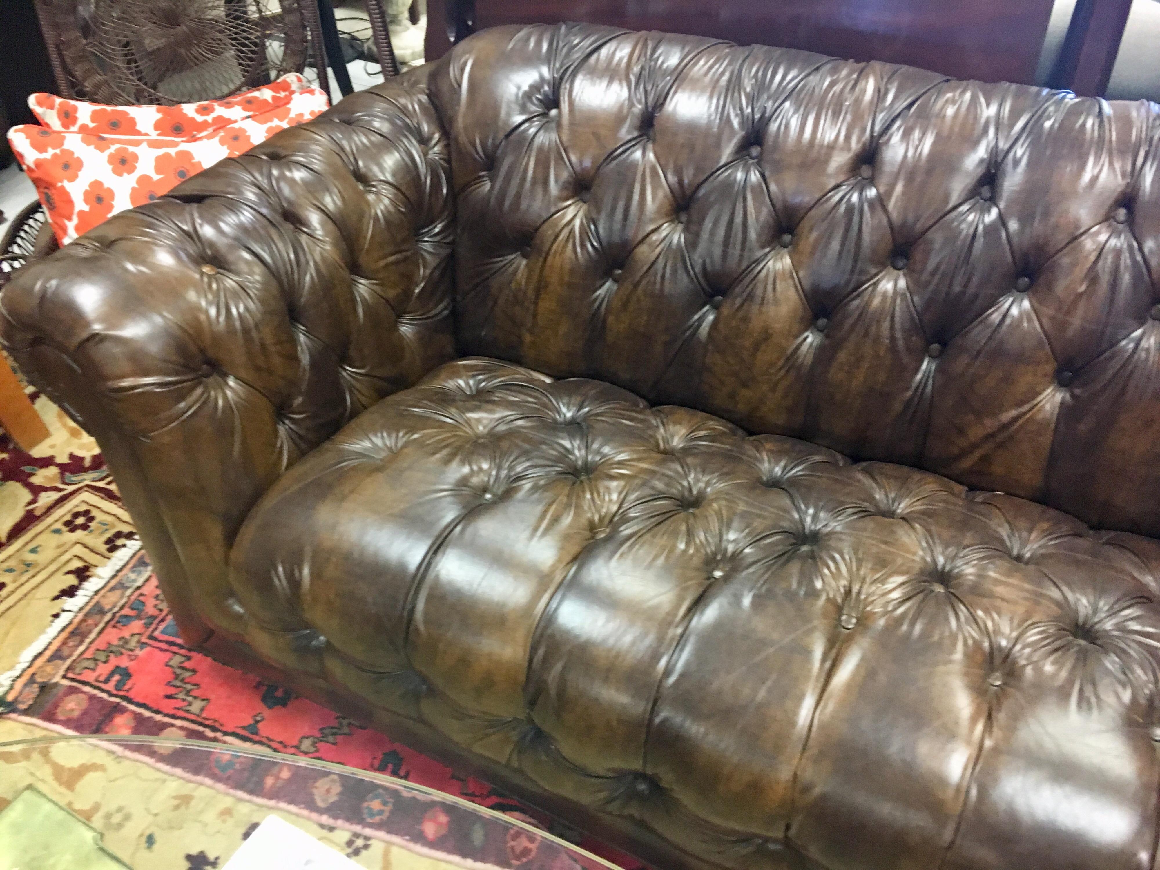 Vintage Chesterfield Tufted Sofa Made in England in Dark Brown 4