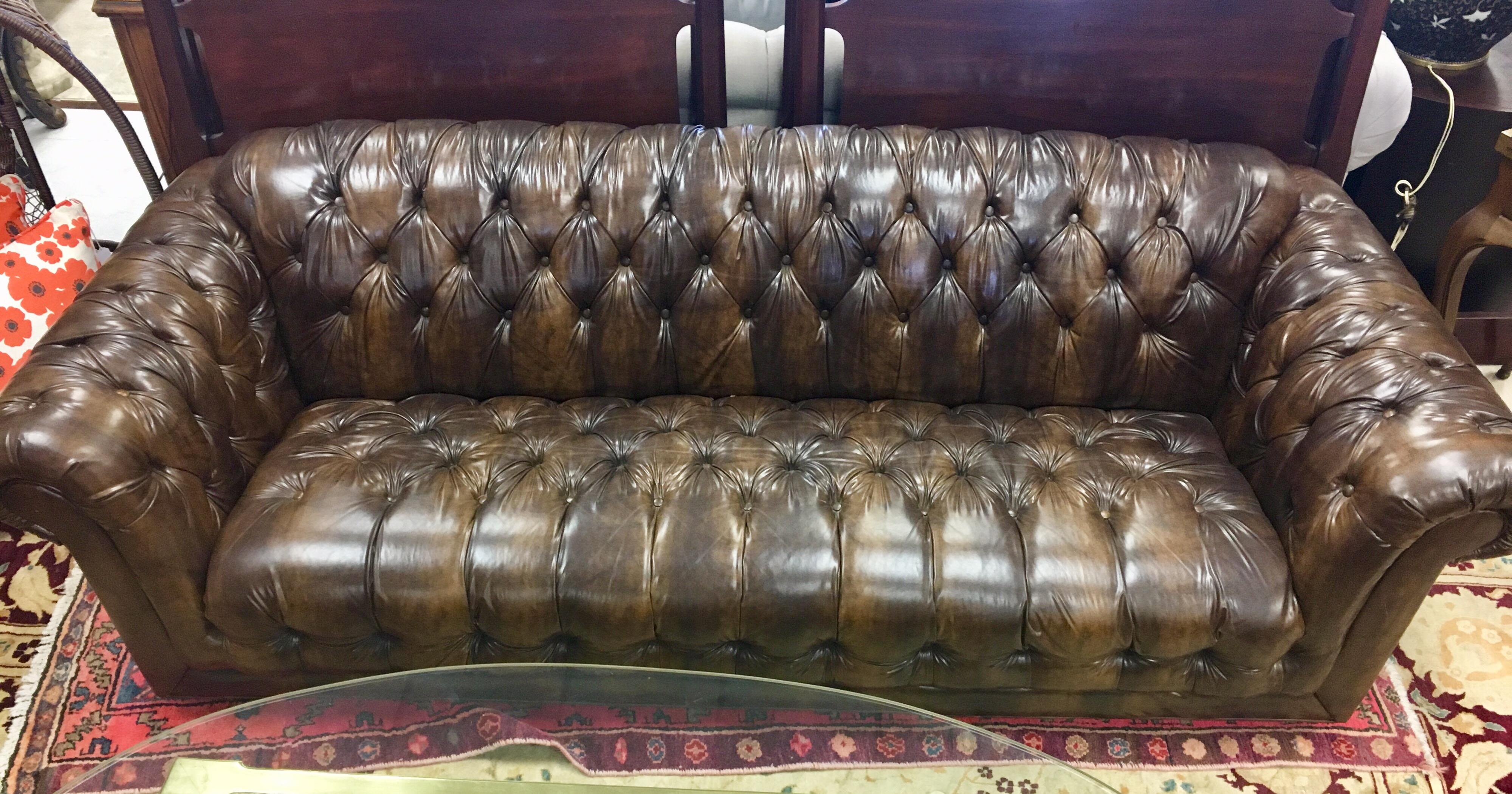 Vintage Chesterfield Tufted Sofa Made in England in Dark Brown 5