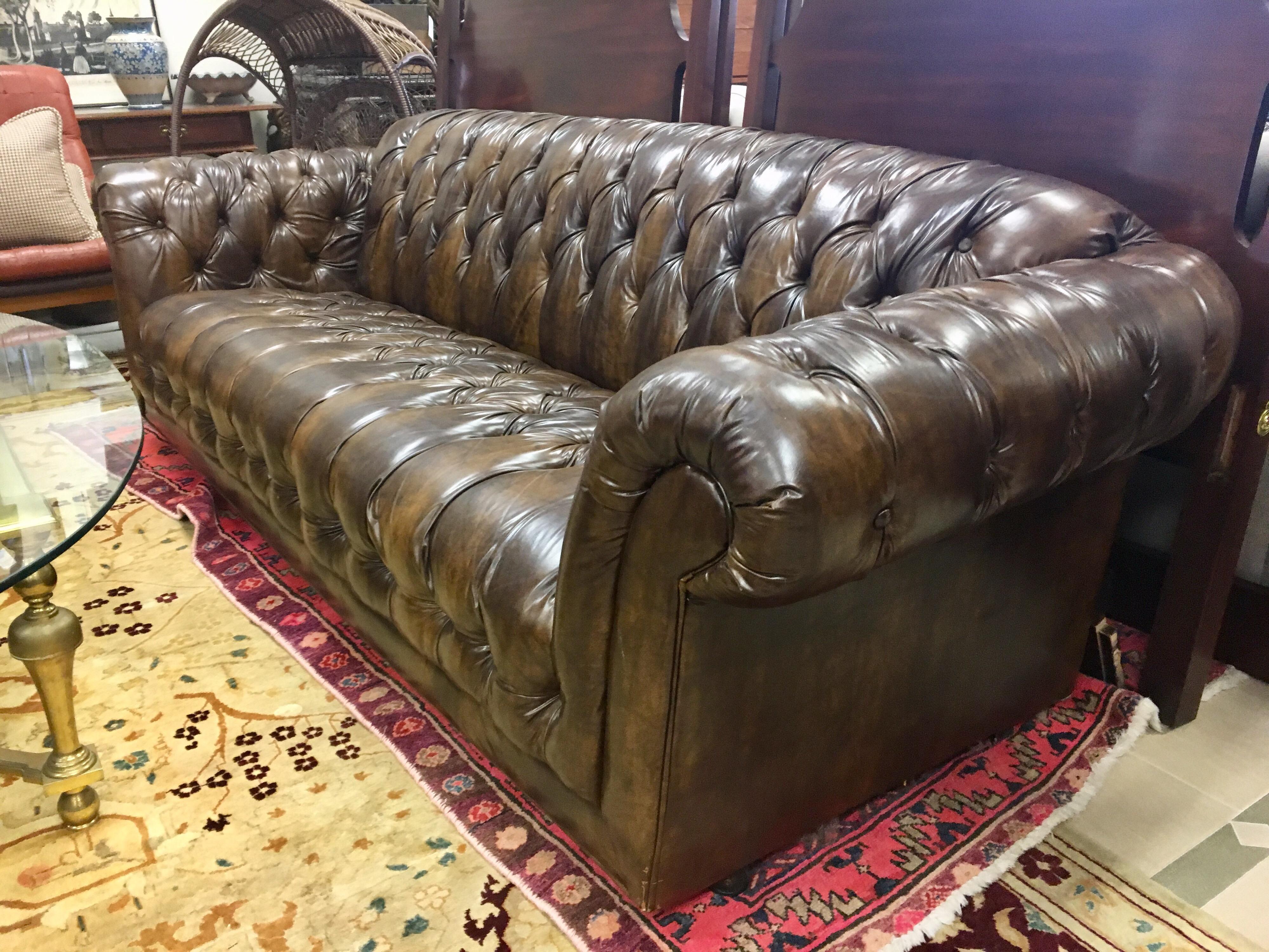 Mid-20th Century Vintage Chesterfield Tufted Sofa Made in England in Dark Brown
