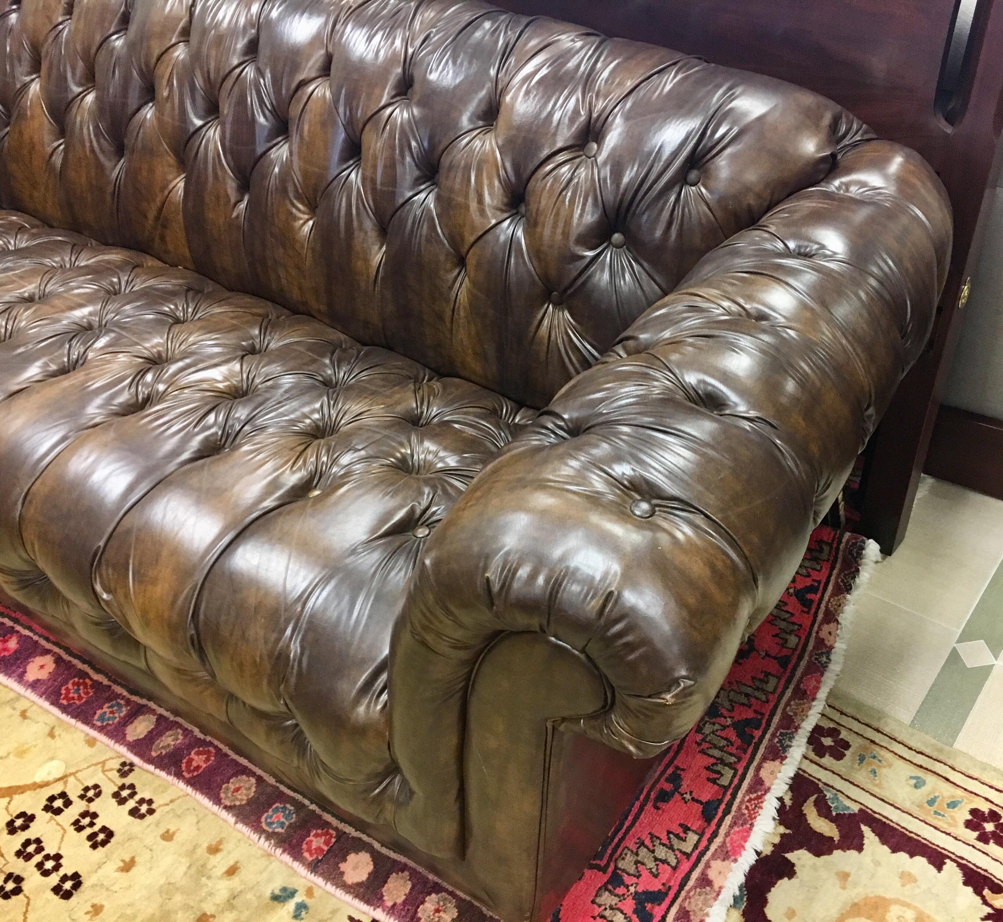 Vintage Chesterfield Tufted Sofa Made in England in Dark Brown 1