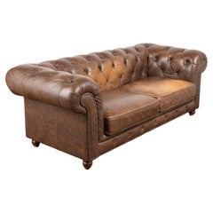 Used Chesterfield Two Seat Brown Leather Sofa from England