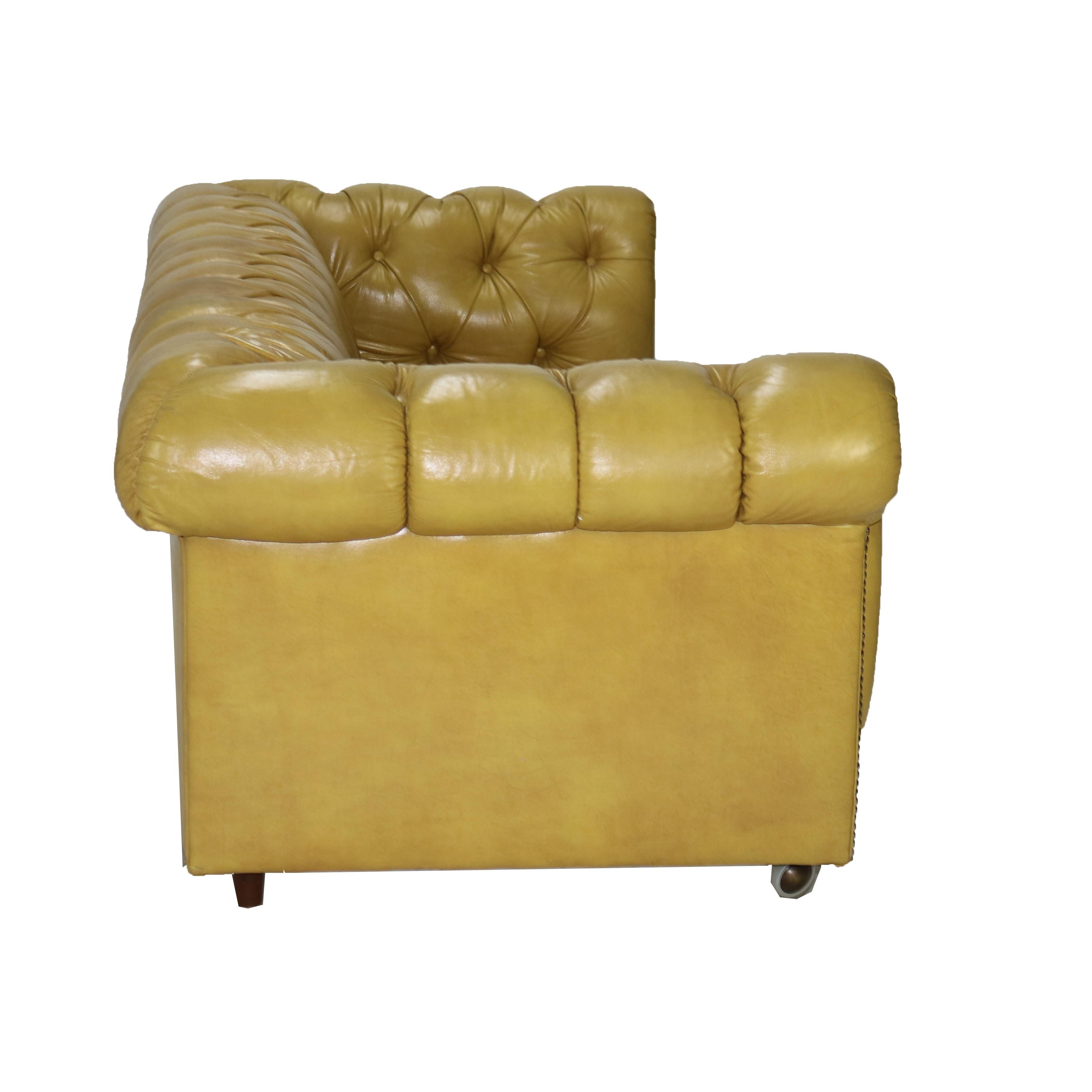 Vintage Chesterfield Yellow Leather Even Arm Sofa C1950 7