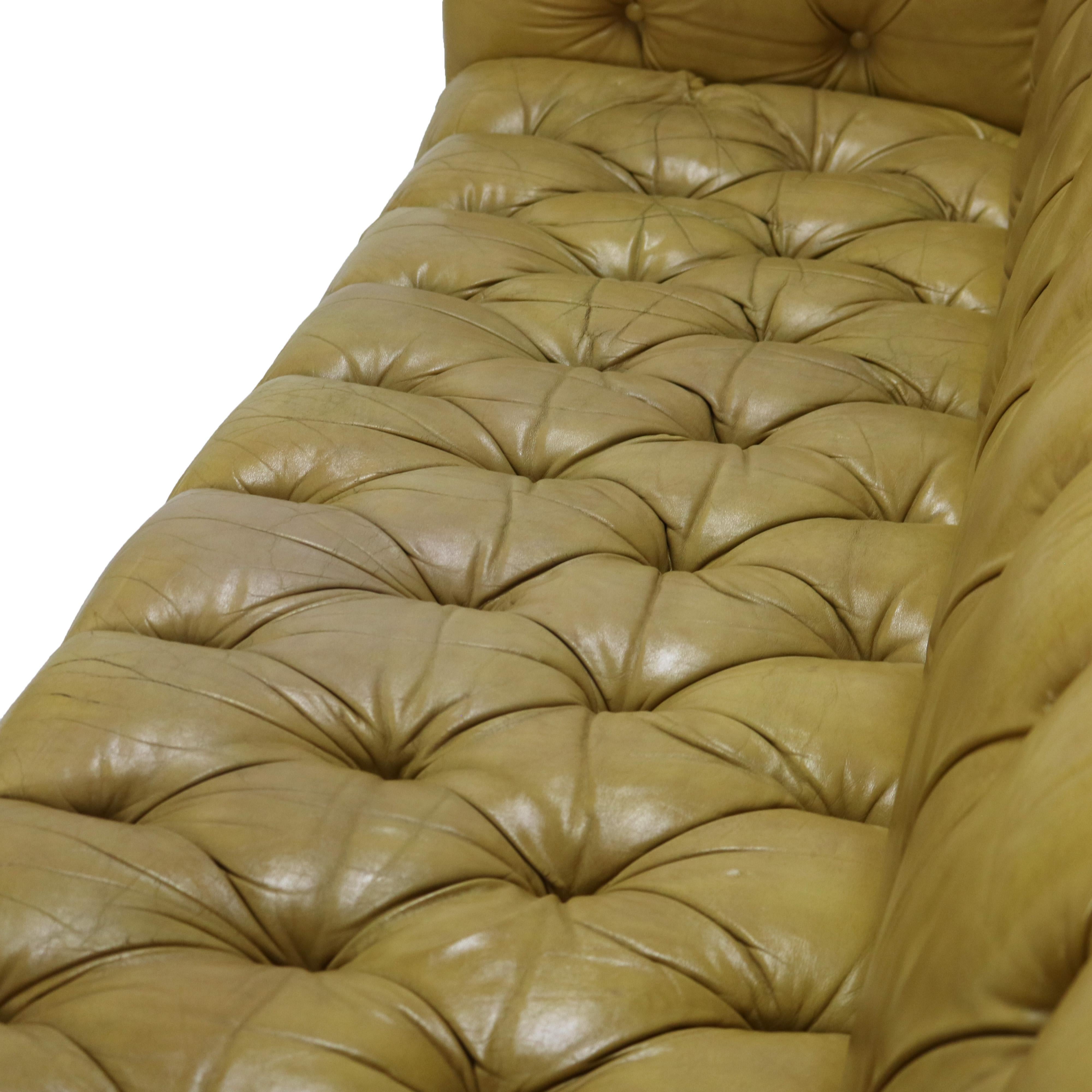 20th Century Vintage Chesterfield Yellow Leather Even Arm Sofa C1950
