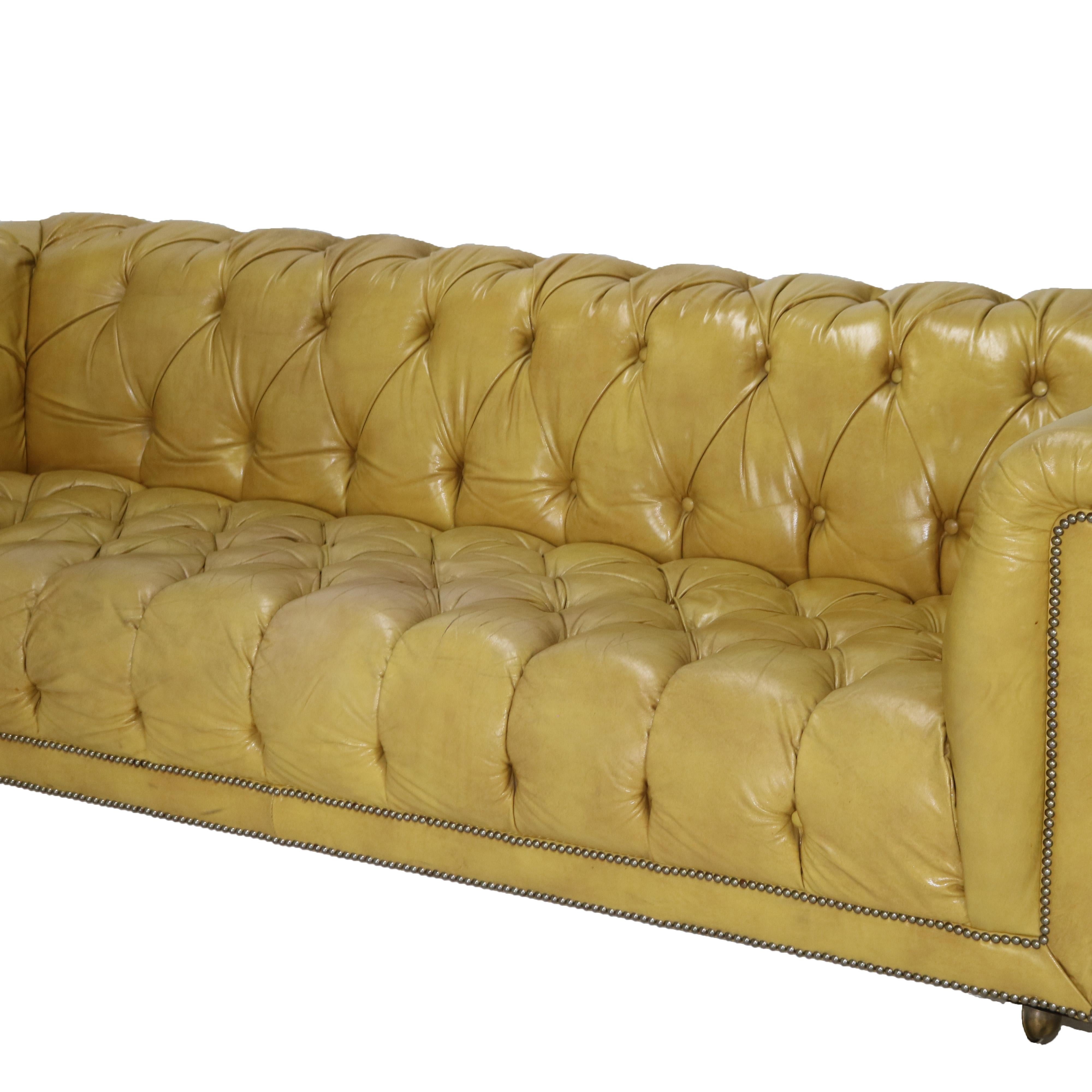 Vintage Chesterfield Yellow Leather Even Arm Sofa C1950 2