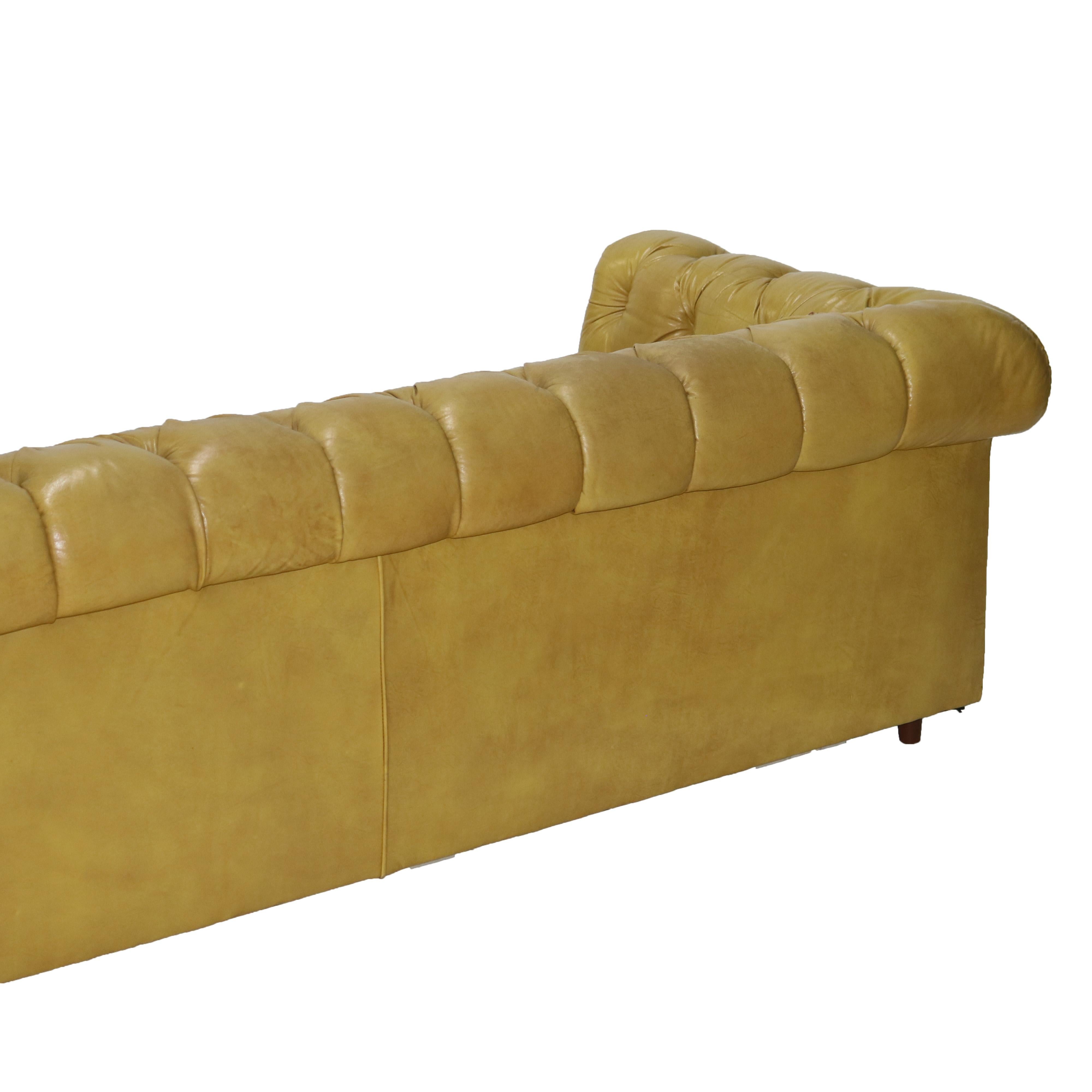 Vintage Chesterfield Yellow Leather Even Arm Sofa C1950 5