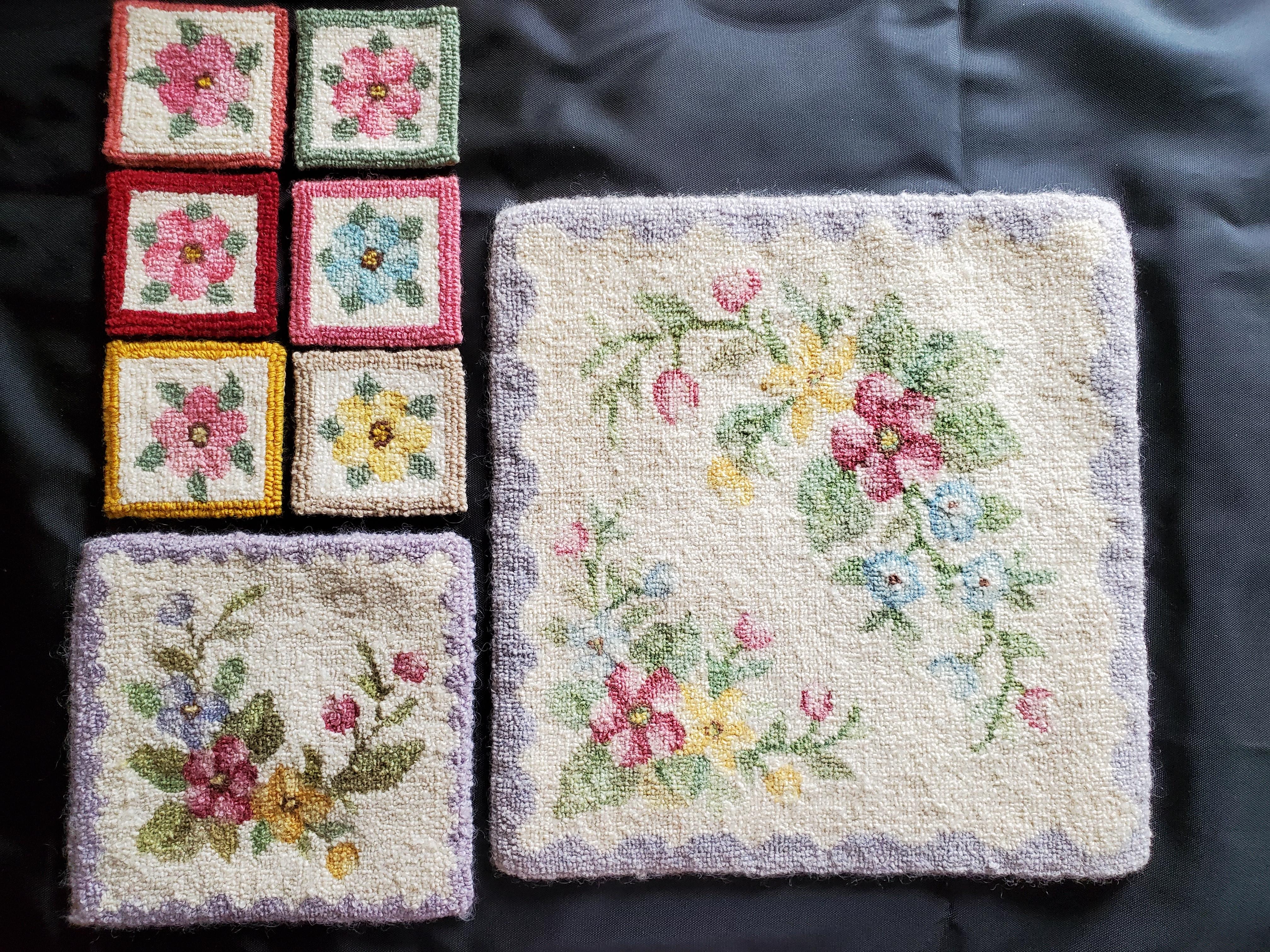 What a unique and beautiful Valentine's Day gift for that special someone!

These beautifully made vintage Chéticamp hand hooked wool mats and coasters were crafted in the traditional method of rug hooking of the area dating back at least 150 years.