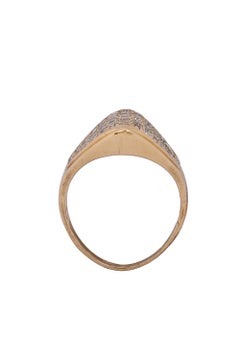 Vintage Chevron Dome Cigar Diamond Pave 14 Karat Yellow Gold Ring