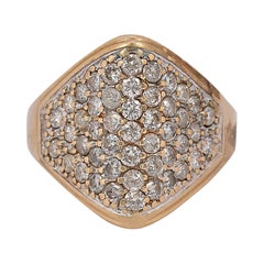 Retro Chevron Dome Cigar Diamond Pave 14 Karat Yellow Gold Ring