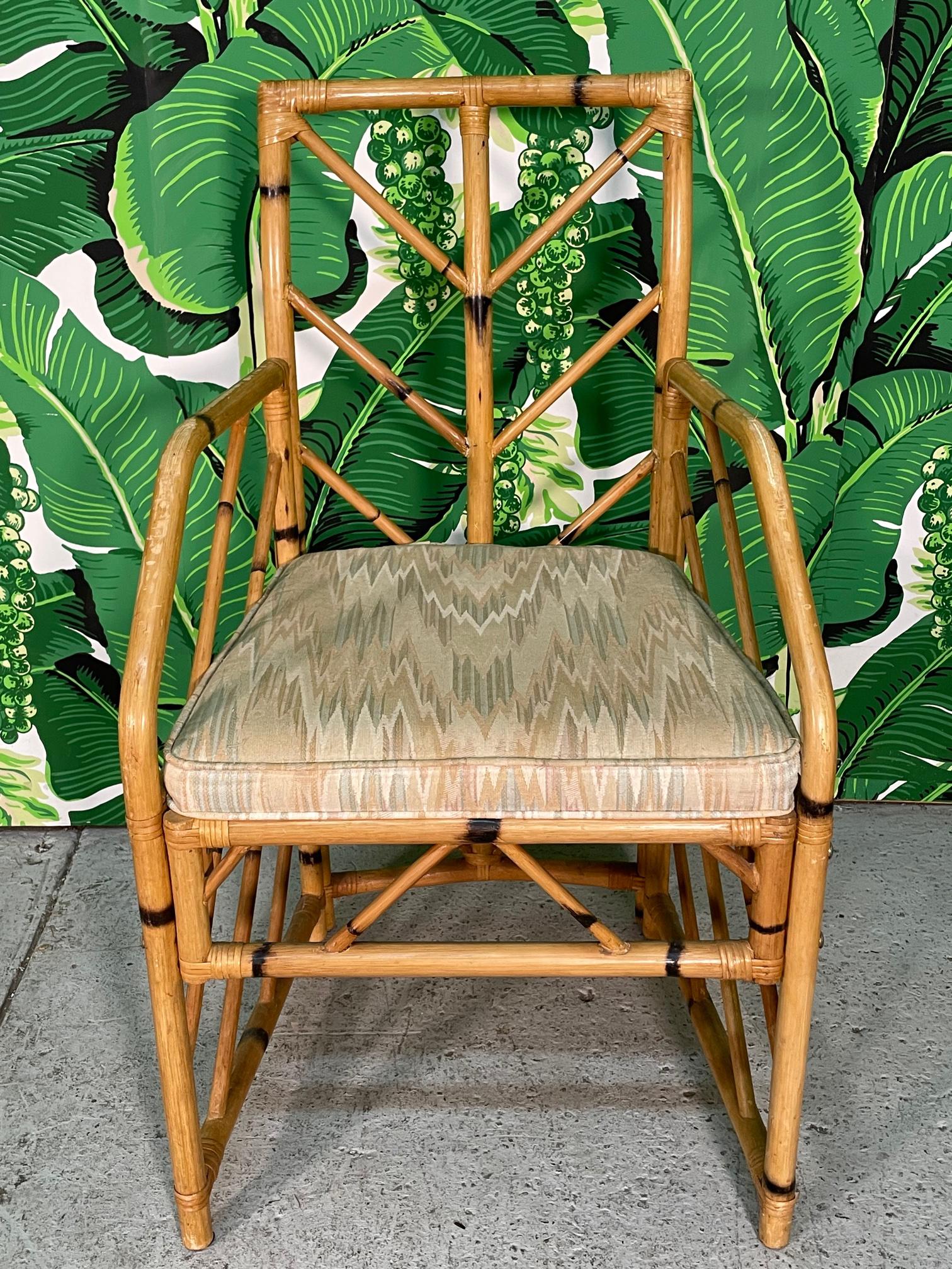 Vintage Chevron Rattan Dining Chairs For Sale 1