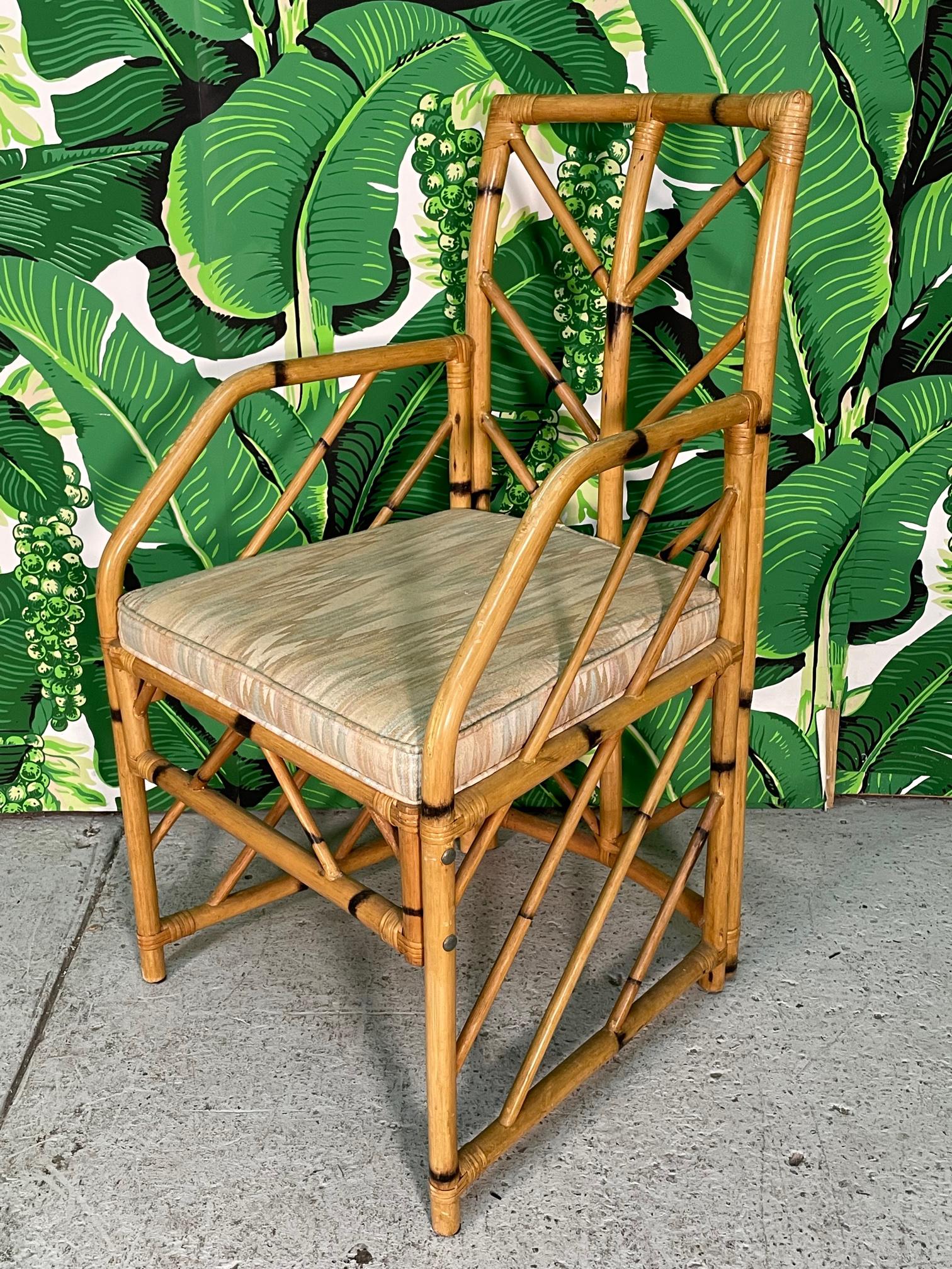 Organic Modern Vintage Chevron Rattan Dining Chairs, Set of 6