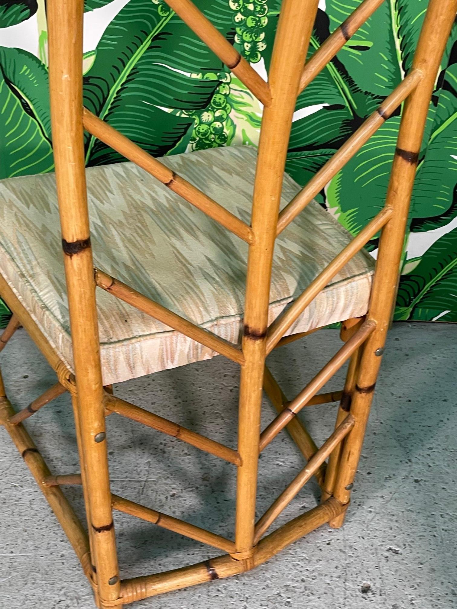 Vintage Chevron Rattan Dining Chairs, Set of 6 In Good Condition In Jacksonville, FL