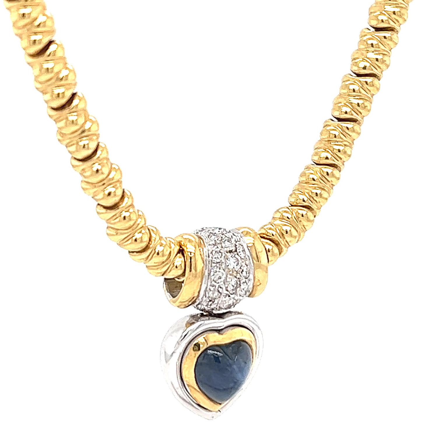 Vintage Chiampesan Italian Sapphire Diamond 18 Karat Yellow Gold Necklace In Excellent Condition In Beverly Hills, CA