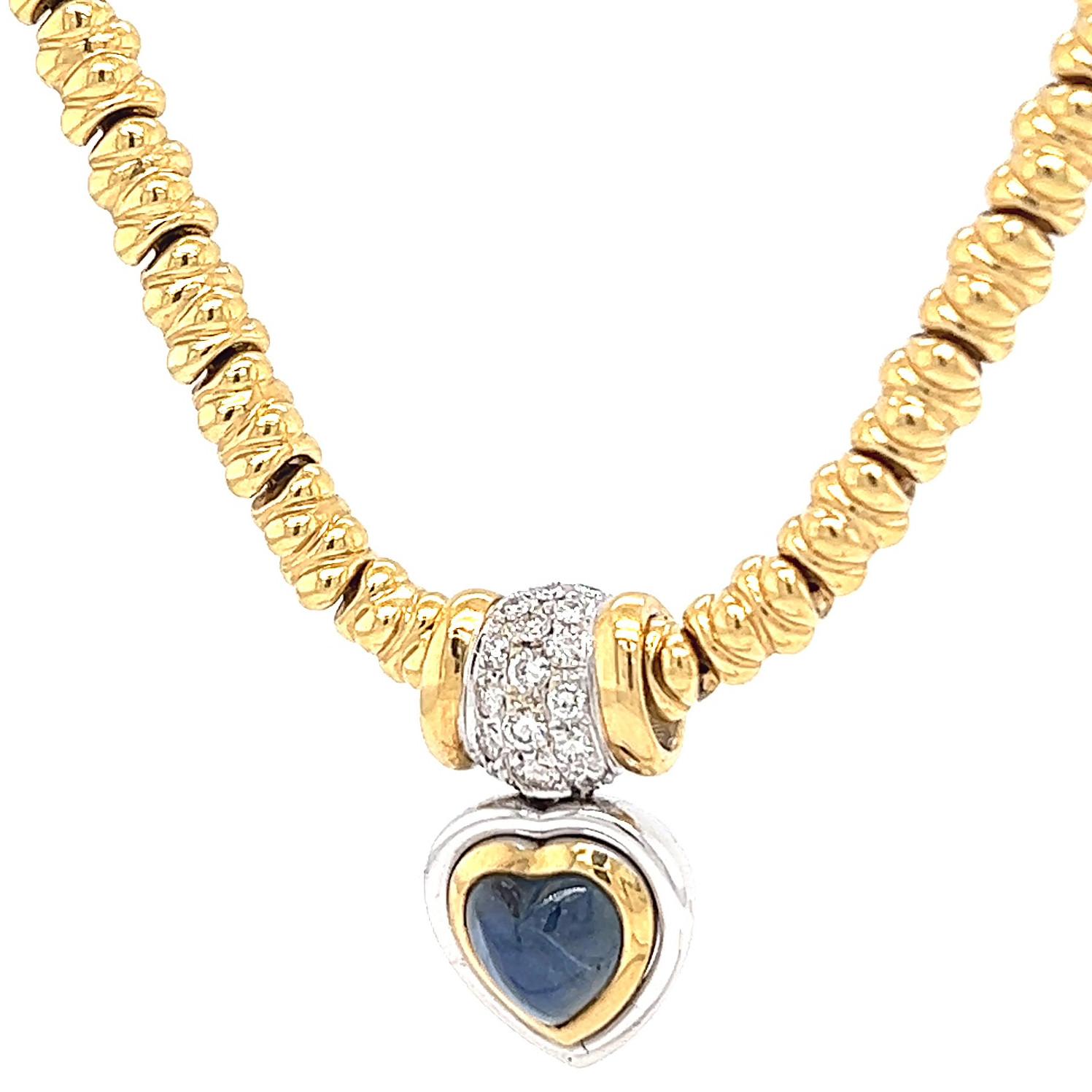 Women's or Men's Vintage Chiampesan Italian Sapphire Diamond 18 Karat Yellow Gold Necklace