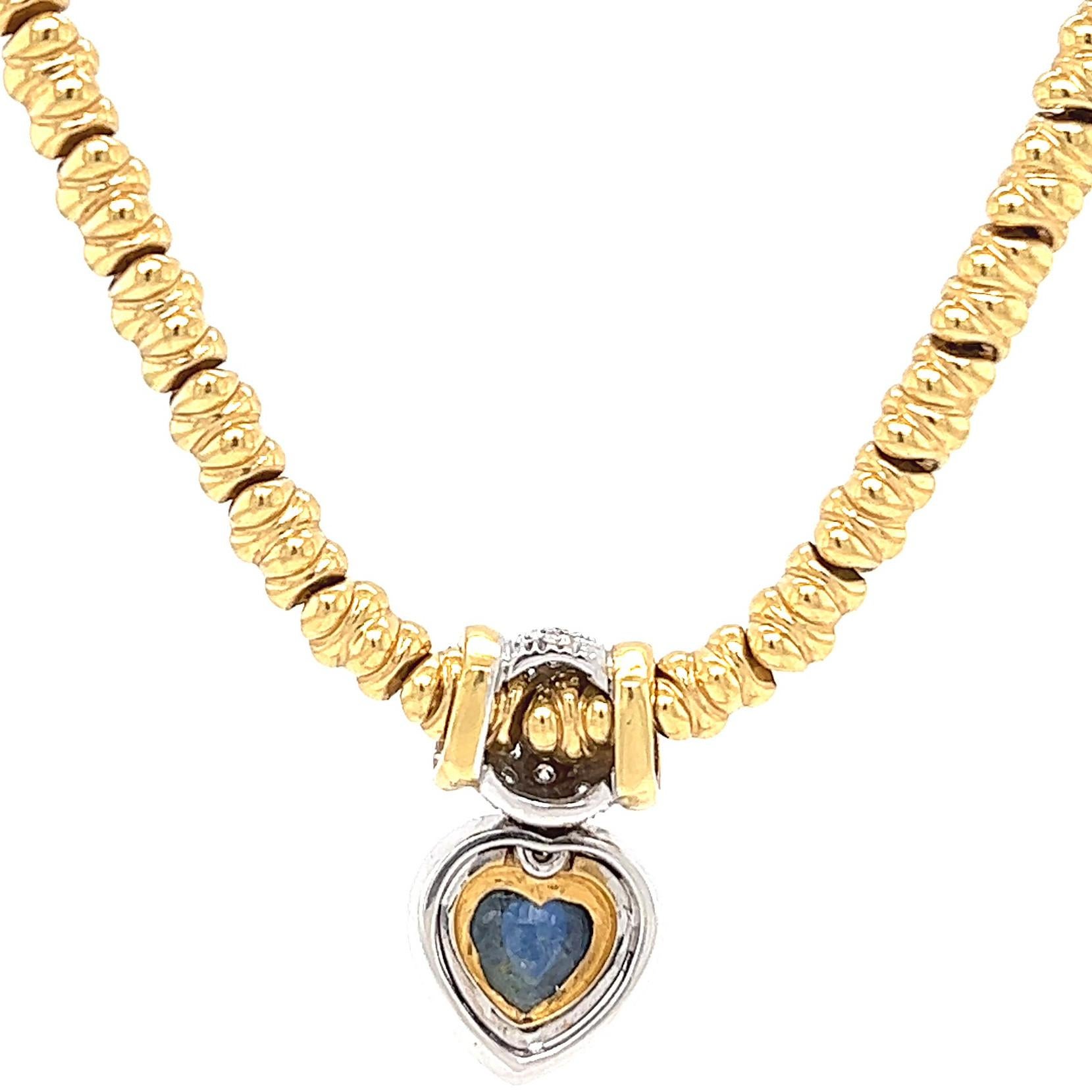 Vintage Chiampesan Italian Sapphire Diamond 18 Karat Yellow Gold Necklace 1