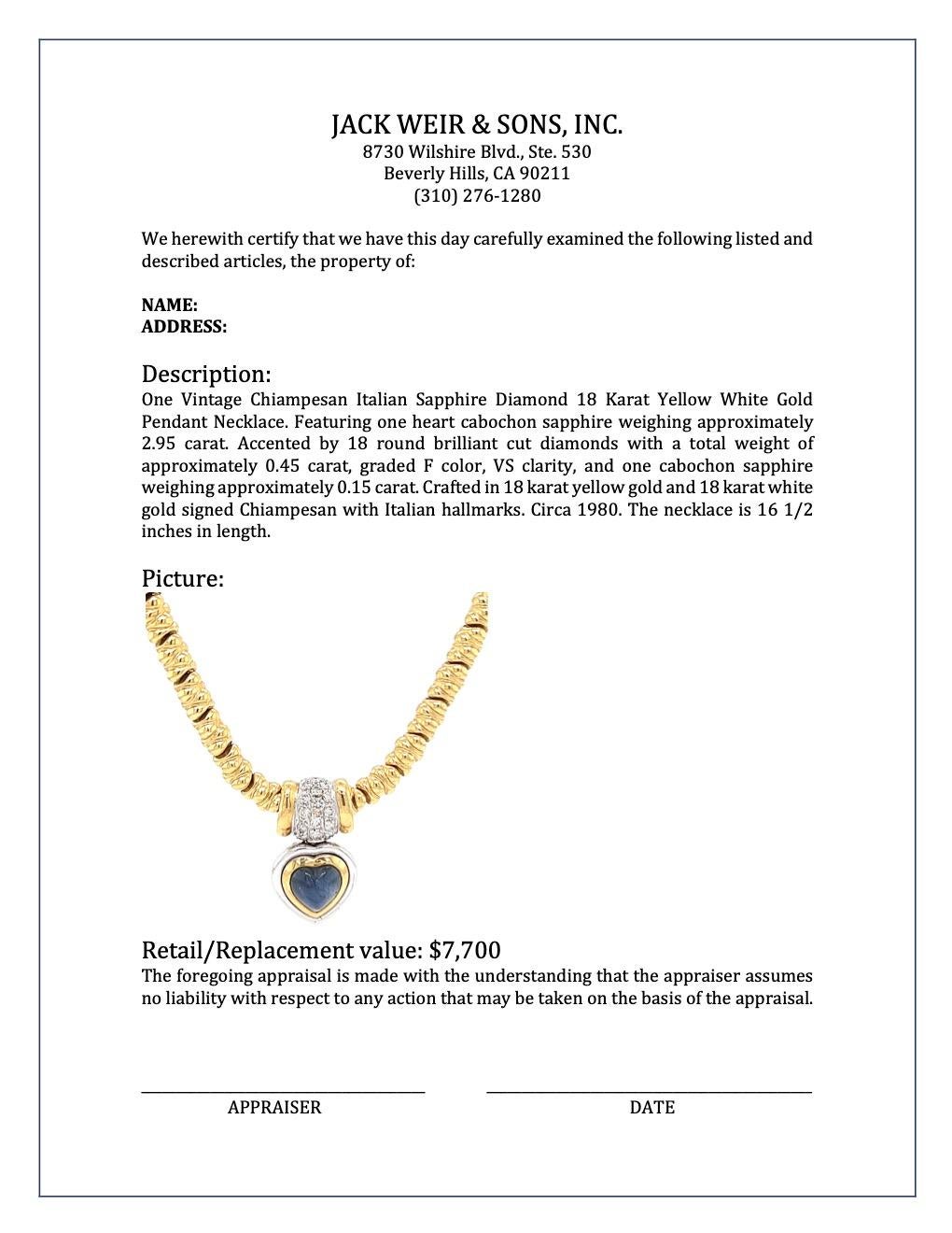 Vintage Chiampesan Italian Sapphire Diamond 18 Karat Yellow Gold Necklace 2