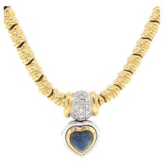 Vintage Chiampesan Italian Sapphire Diamond 18 Karat Yellow Gold Necklace