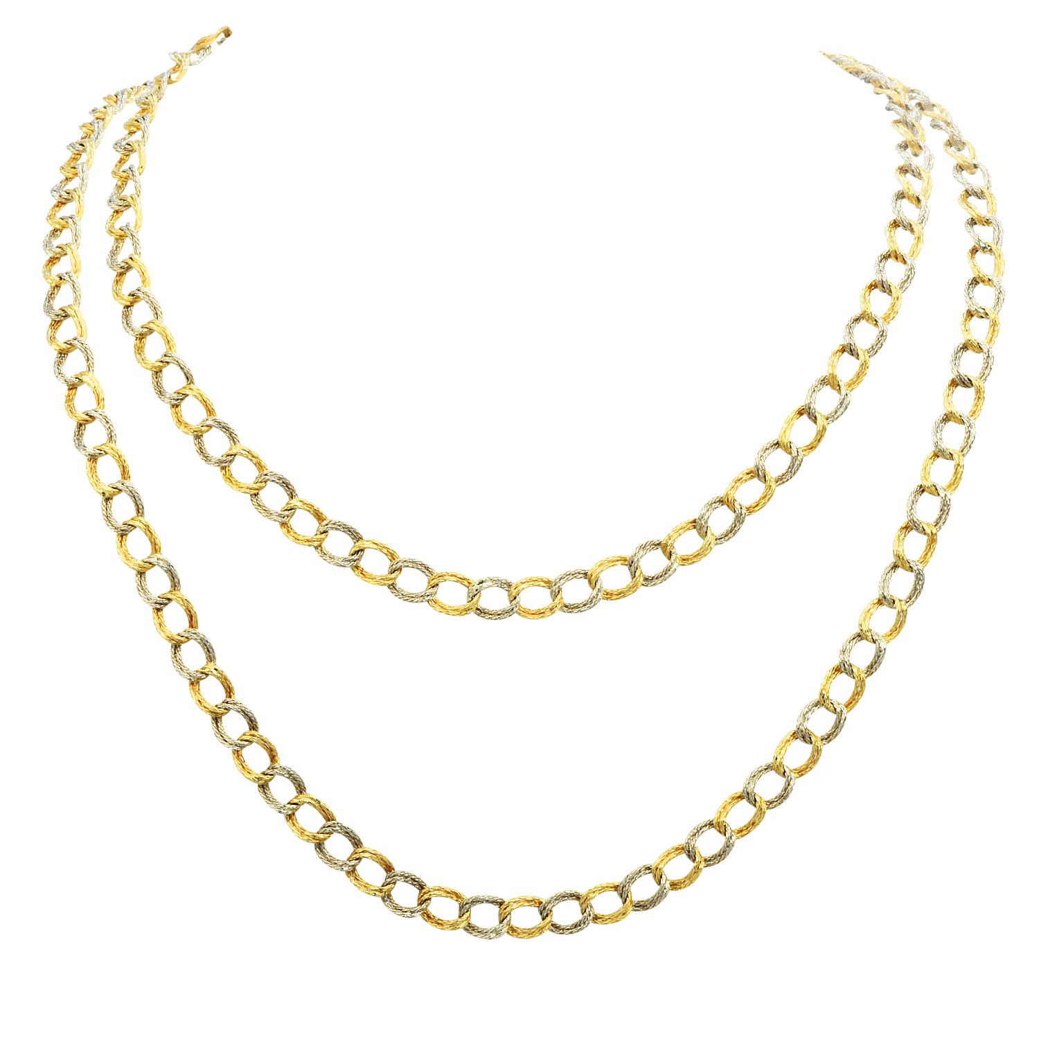 A versatile piece of jewelry, this exquisite chain can be worn as a double link necklace, or with a hanging pendant.

The ultimate modern look, can include this piece as part of a halter top or even as a purse chain.

With this high-quality 18K