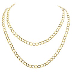 Vintage Chic 18K Yellow White Gold Textured Link Chain Necklace