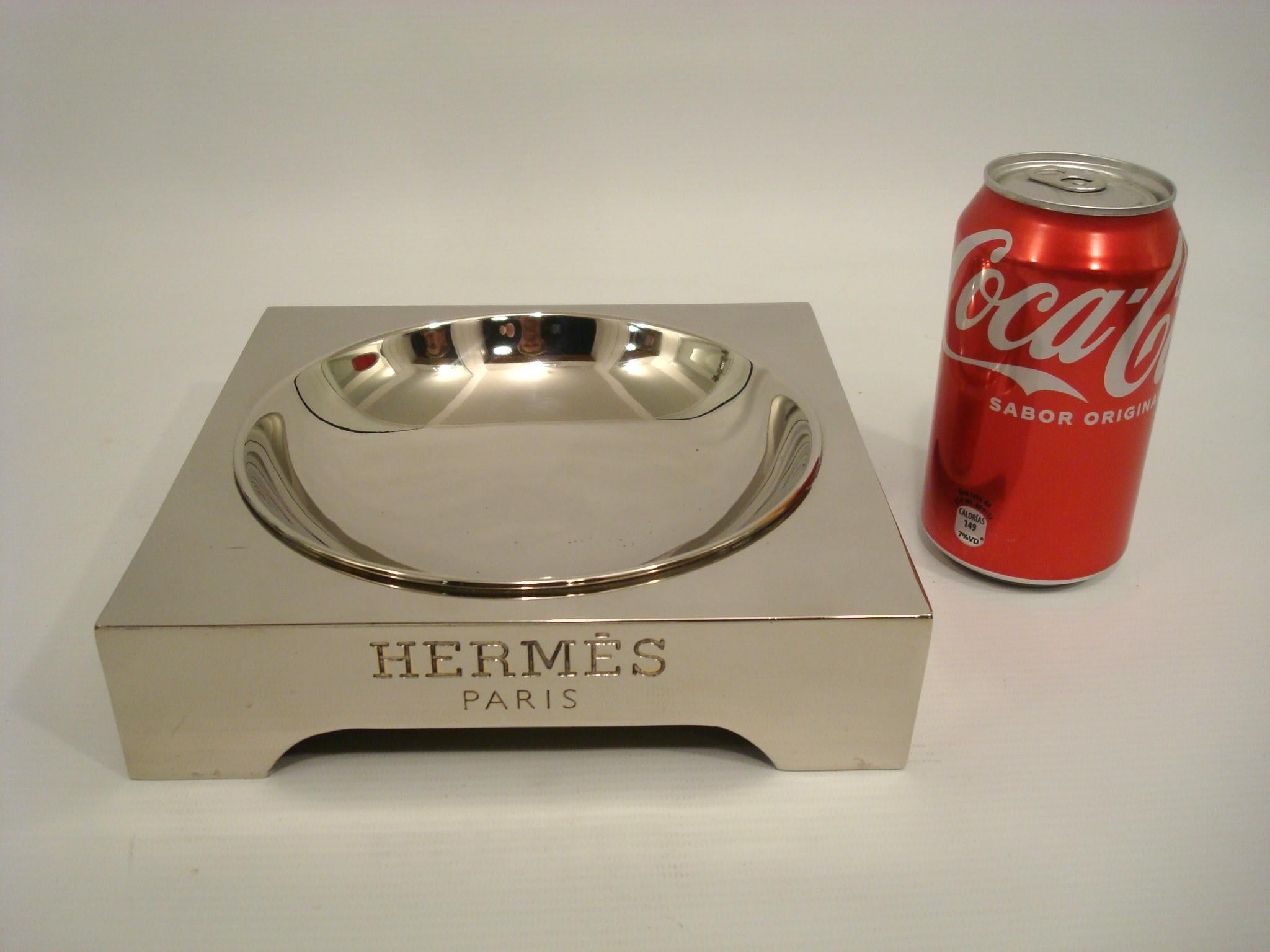 Late 20th Century Vintage Chic Square Silver Plated Brass Vide-Poche, Hermes Paris 1970's. For Sale
