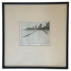 Vintage Chicago / Lake Michigan Etching "Along the Lake" by James Swann