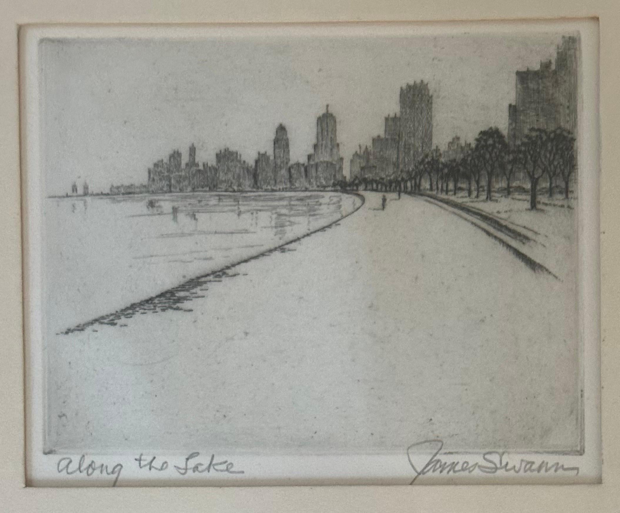 Vintage Chicago / Lago Michigan Grabado 