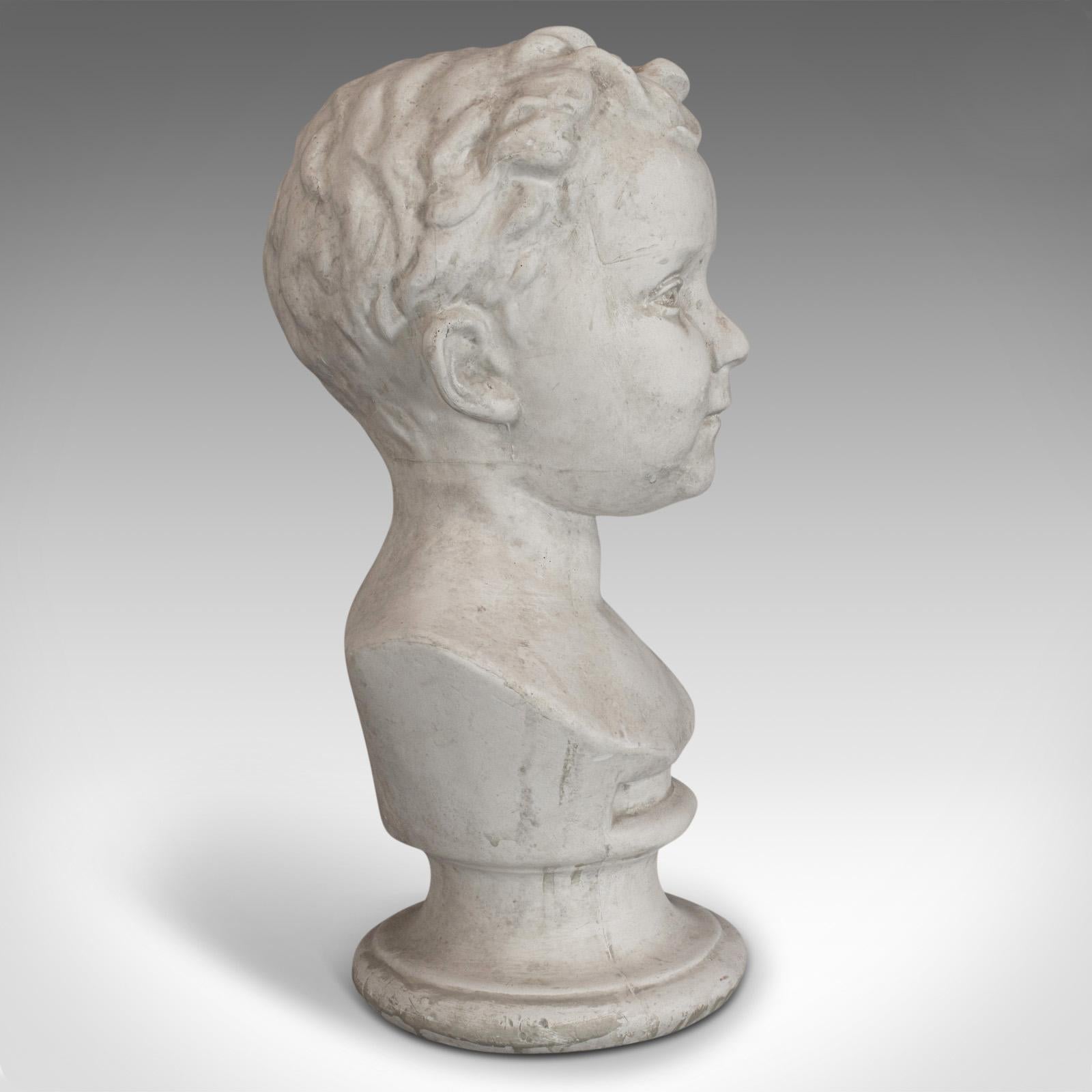 Vintage Child Portrait Bust, English, Plaster, Study, Young Boy, 20th Century For Sale 1