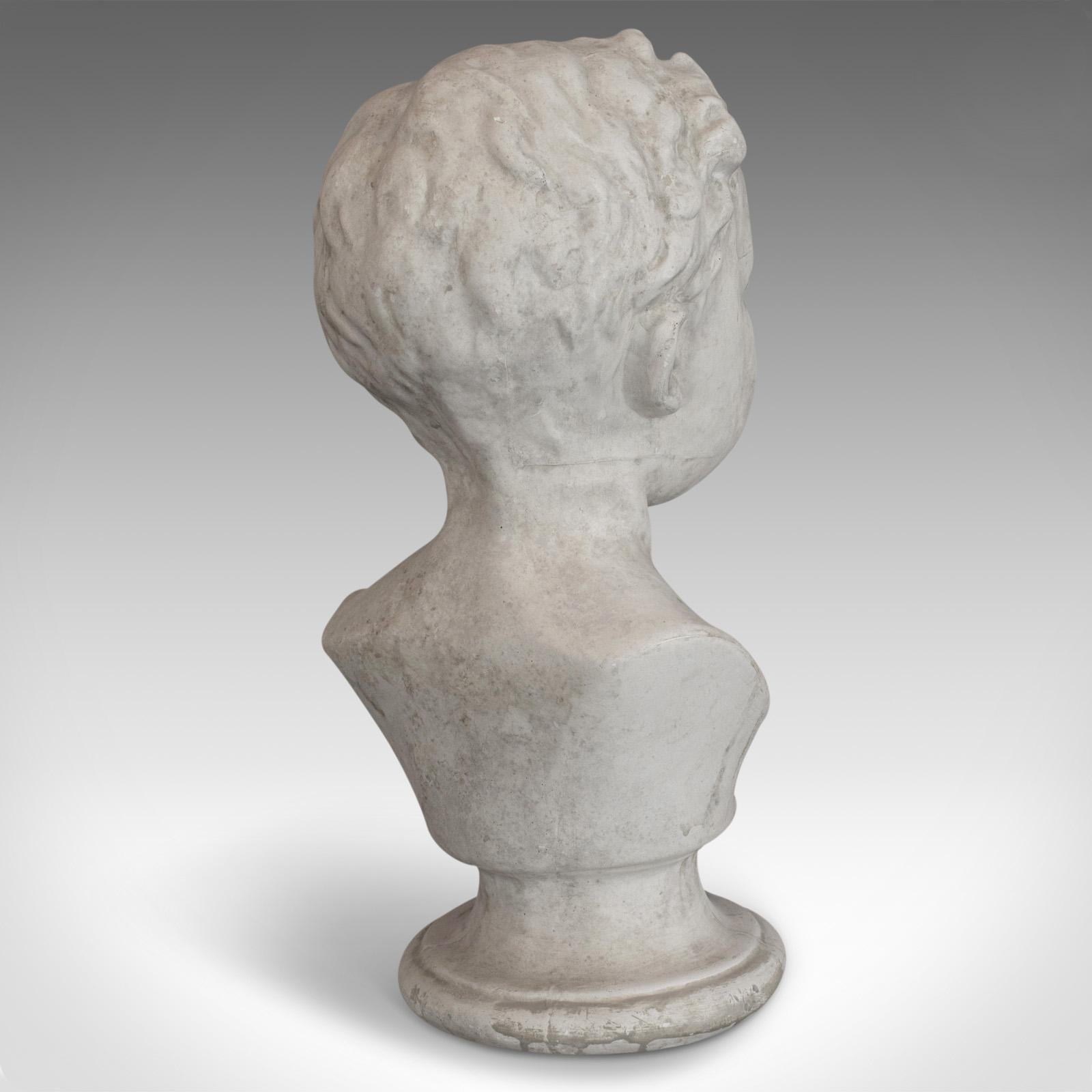 Vintage Child Portrait Bust, English, Plaster, Study, Young Boy, 20th Century For Sale 2